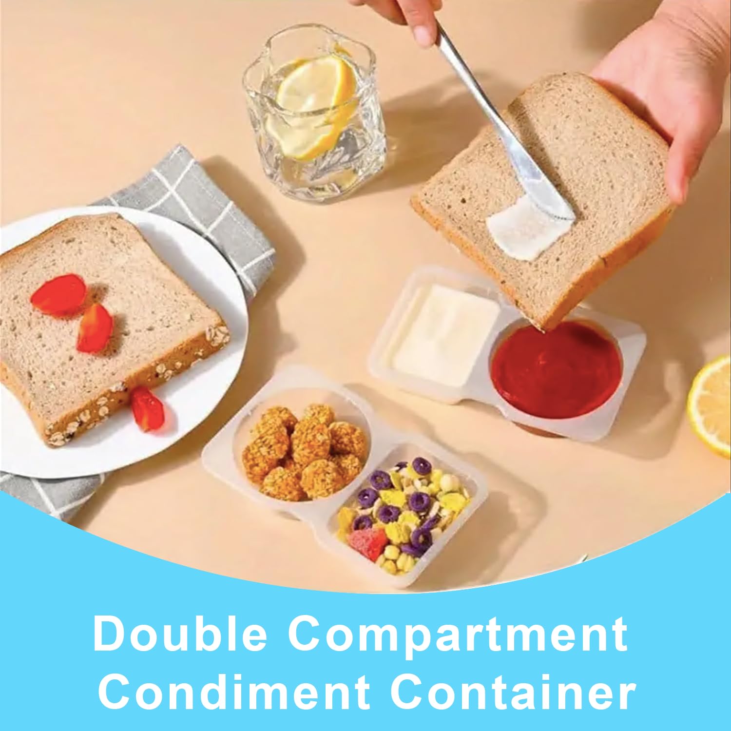 Pure Future 20-Pack Reusable Double Compartment Snack Containers with Lids - BPA-Free PP Meal Prep Bento Boxes for Kids Lunch, Fruit & Dips, Microwave/Dishwasher Safe - 3