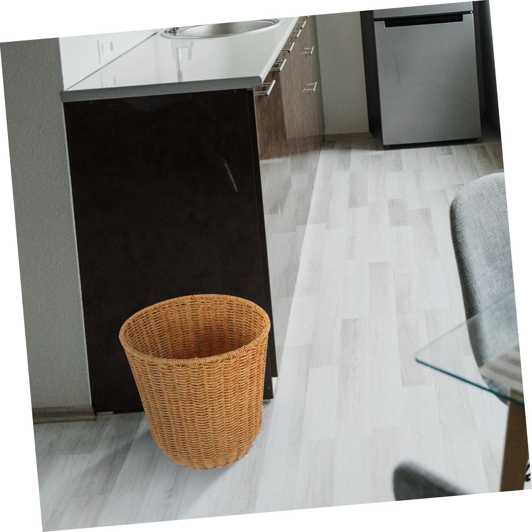 TOYANDONA Cestino Intrecciato in Finto Rattan per Rifiuti e Portaoggetti, Medio, Design Rustico Naturale, Contenitore Versatile per Cucina, Soggiorno e Camera da Letto