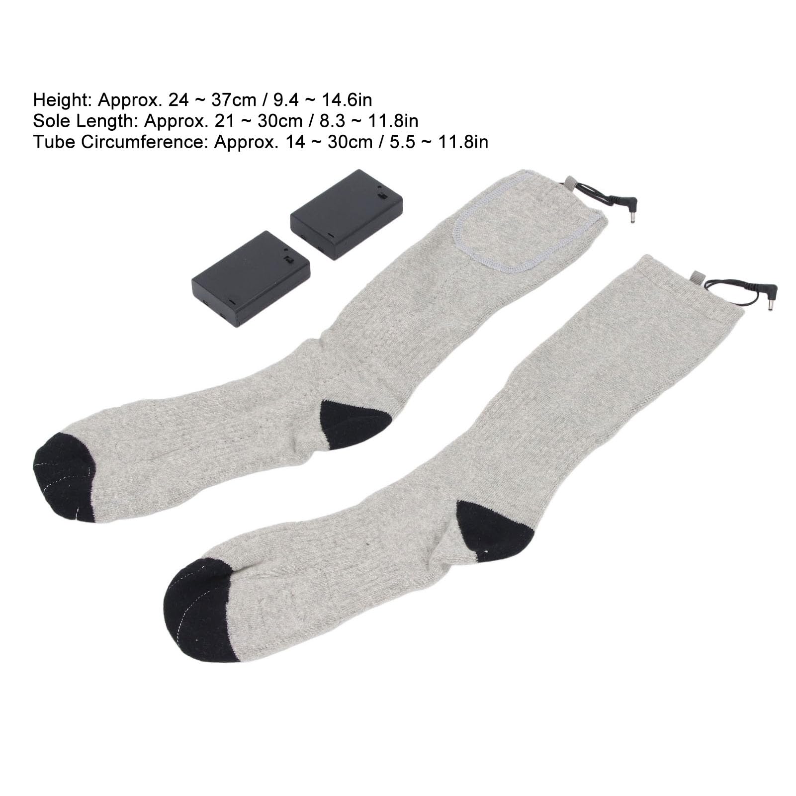 Electric Heated Socks, Rechargeable 2 Sided Heating Electric Socks Washable Portable for Skiing Hiking Camping Uniform Size (Grey)