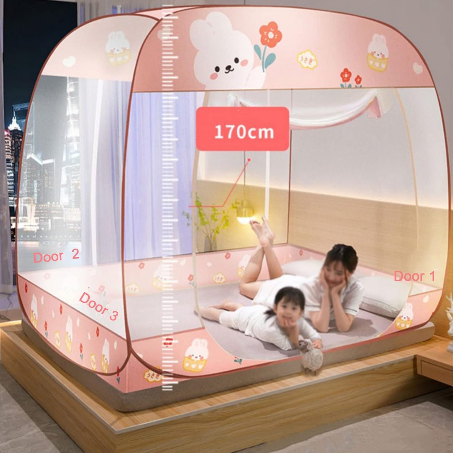 Zanzariera pieghevole per letto – Zanzariera pop up portatile doppia porta con rete inferiore tenda letto, facile da installare