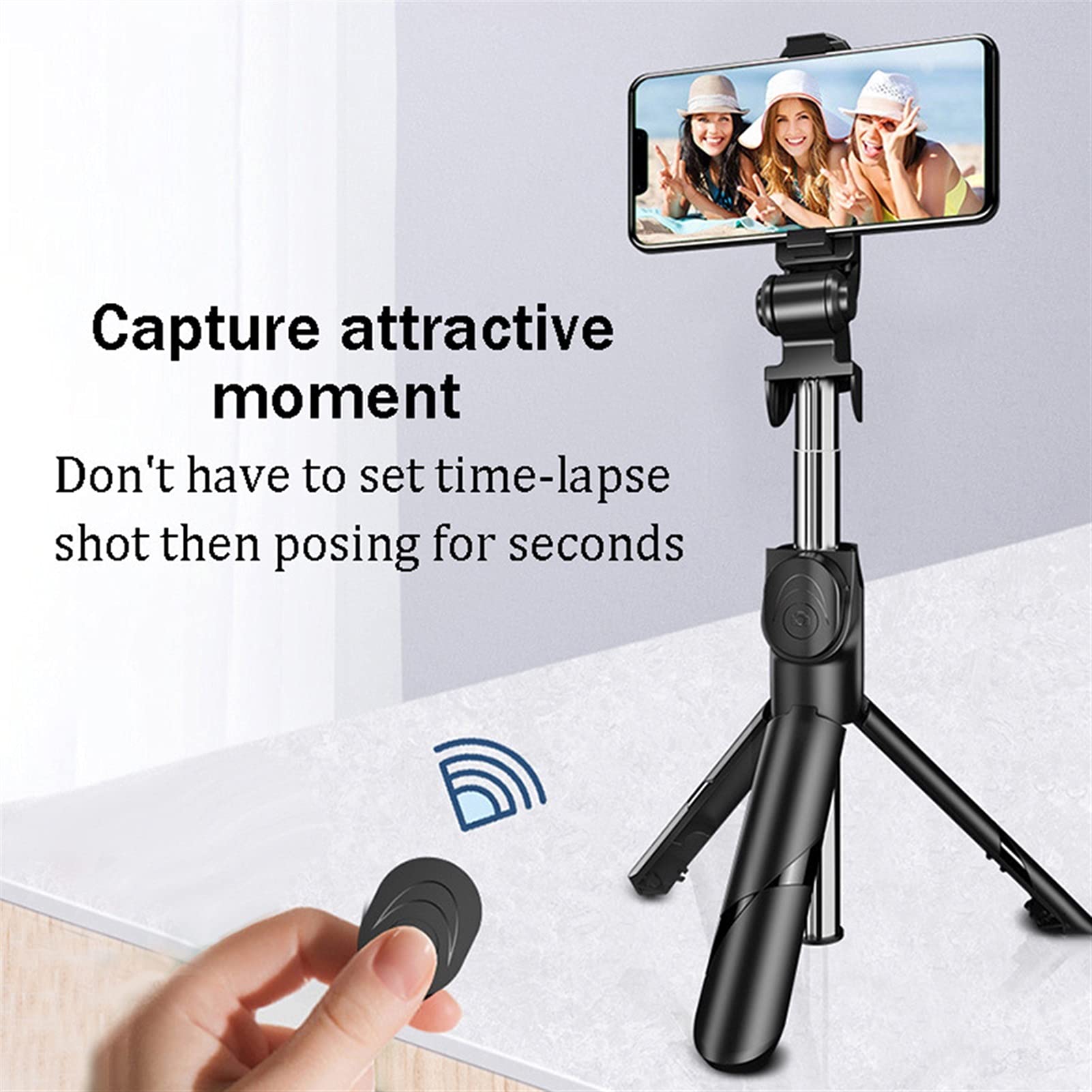 SCRUBY Mini treppiede pieghevole per selfie con Bluetooth, per smartphone, colore: bianco