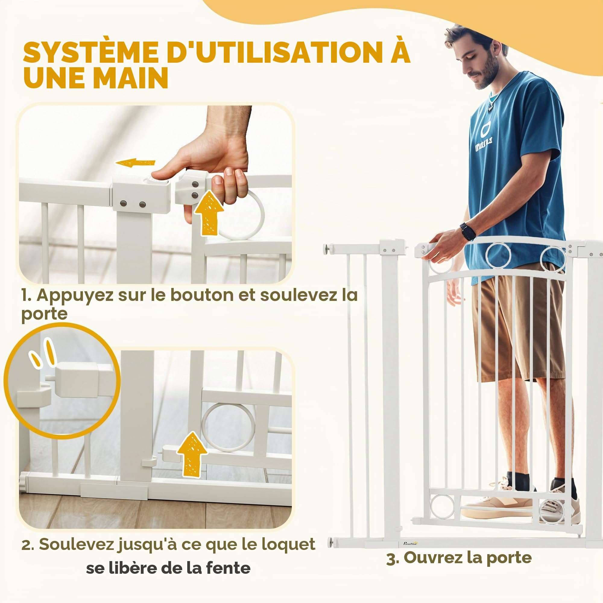 PawHut Barrière de sécurité pour Chiens Double Verrouillage 105cm Blanc