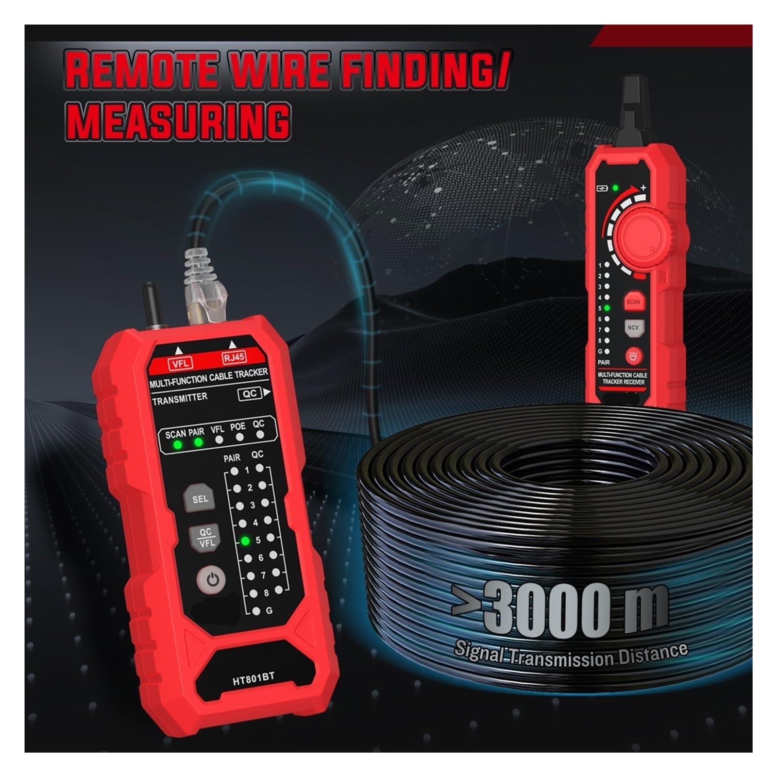 Netzwerkkabeltester, Netzwerkkabeltester, HT801A Multifunktional Mit LED-Licht, PoE, Leitungsdetektor Für RJ11 RJ45-Verfolgung,für Netzwerkkabel