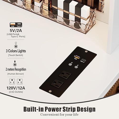 Miniatura 3 de HWB Escritorio de maquillaje con espejo y luces, mesa de tocador con 5 cajones y 2 estantes, juego de tocador para dormitorio, tocador con 10