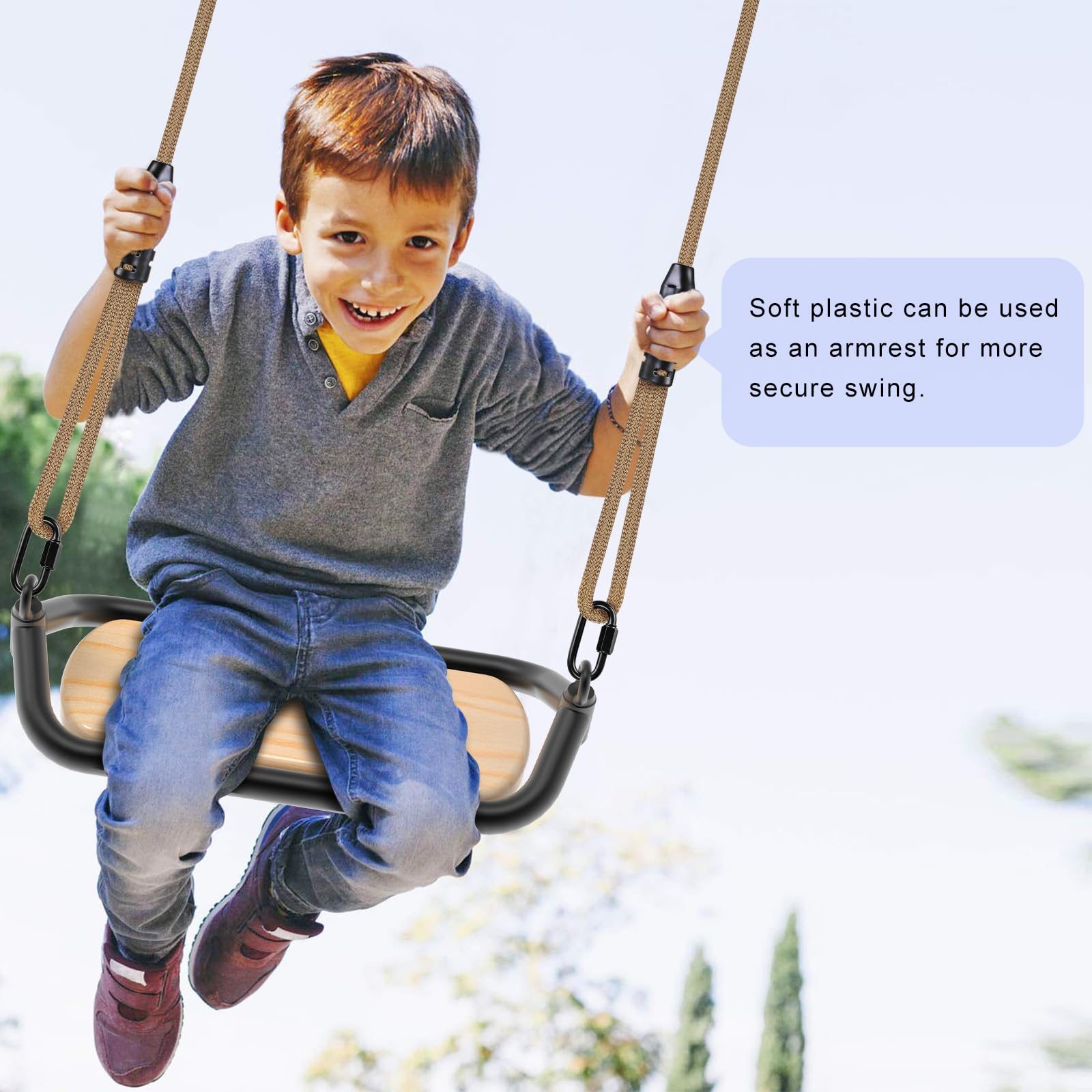 SELEWARE Siège de balançoire, balançoire d'arbre en Bois pour Enfants et Adultes, balançoire en Corde réglable pour Jardin, intérieur, extérieur, Cour, Aire de Jeux, capacité de 226,8 kg, 43,2 x 18,3