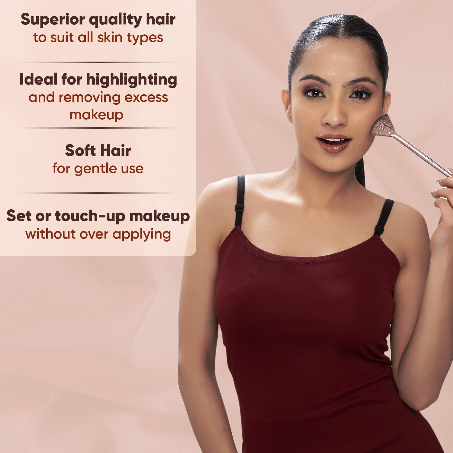 Vega Fan Brush for Face Highlighter, Fan Makeup Brush, Perfect For Highlighting and Remove Access Powder, (MBN-11) 2