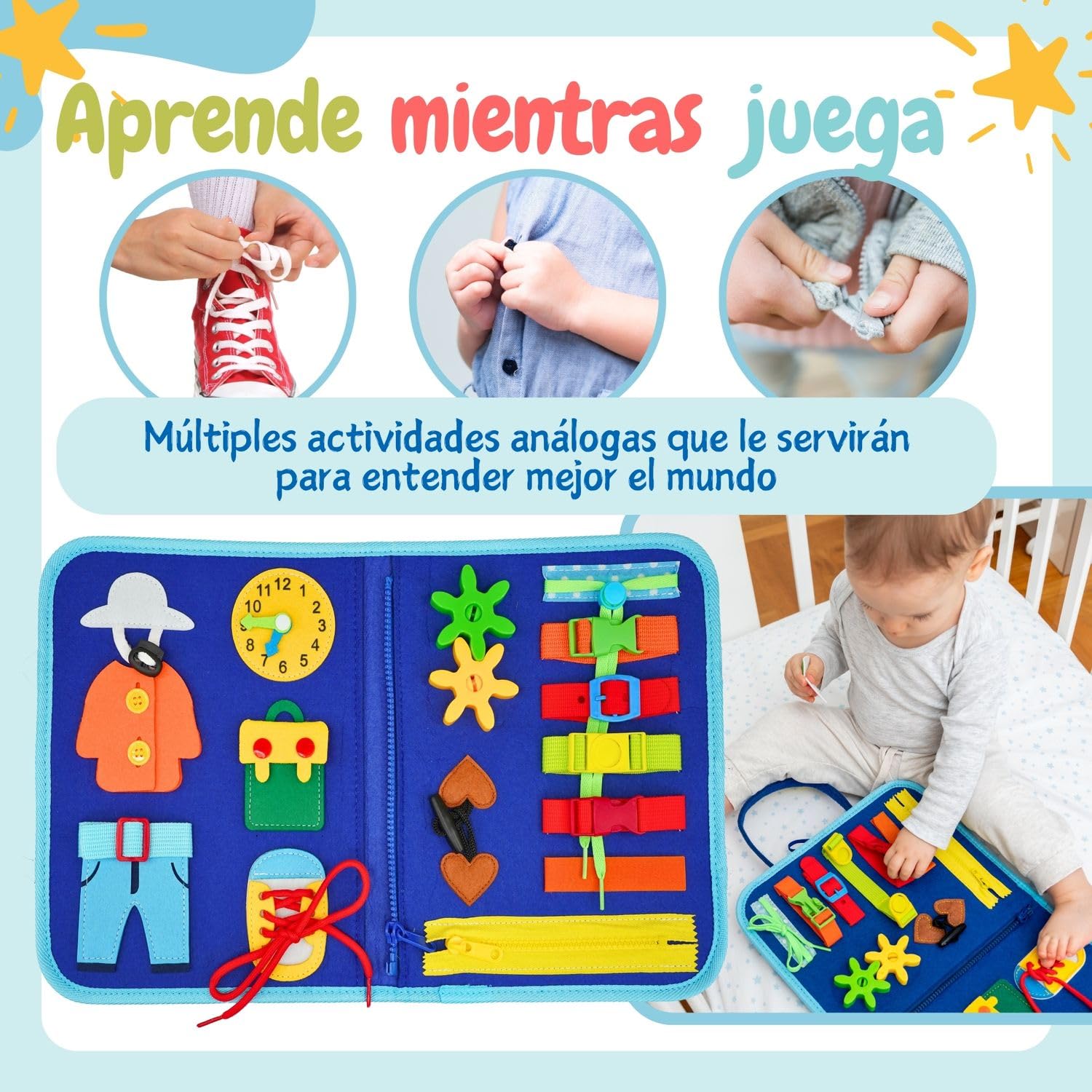 DEIERRI Pack Libros Montessori 1 año | Busy Book + Busy Board Montessori 1 año | Juguetes Niños | Regalos Originales Bebes | Libro Sensorial Bebe | 20 Páginas de Actividades Reutilizables — view 6