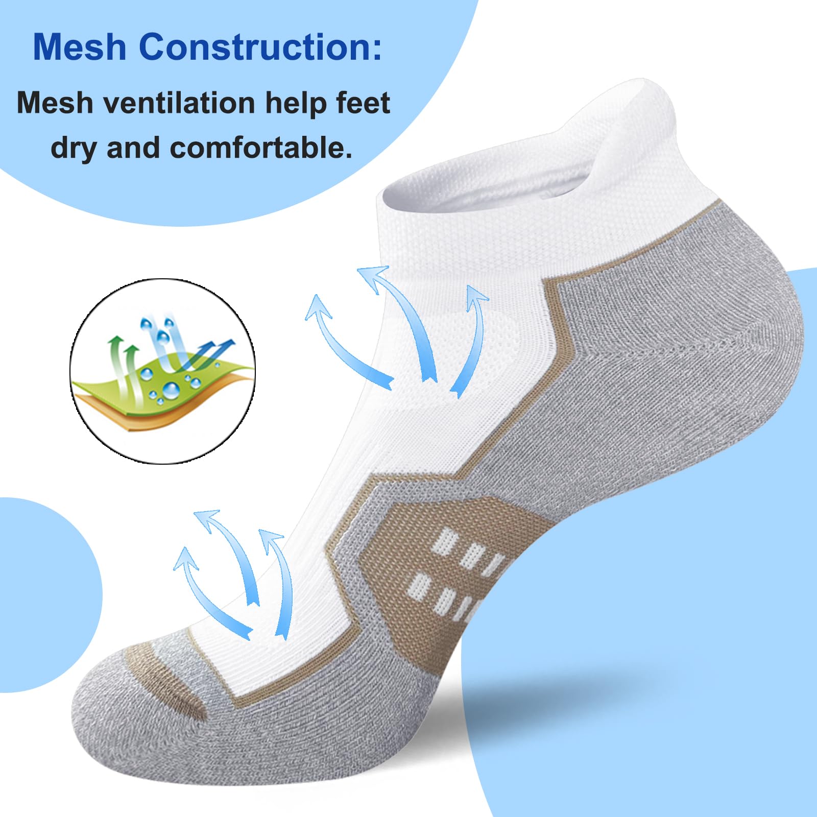 Calcetines deportivos para correr para mujer, cómodos, acolchados, antiampollas, 5 pares