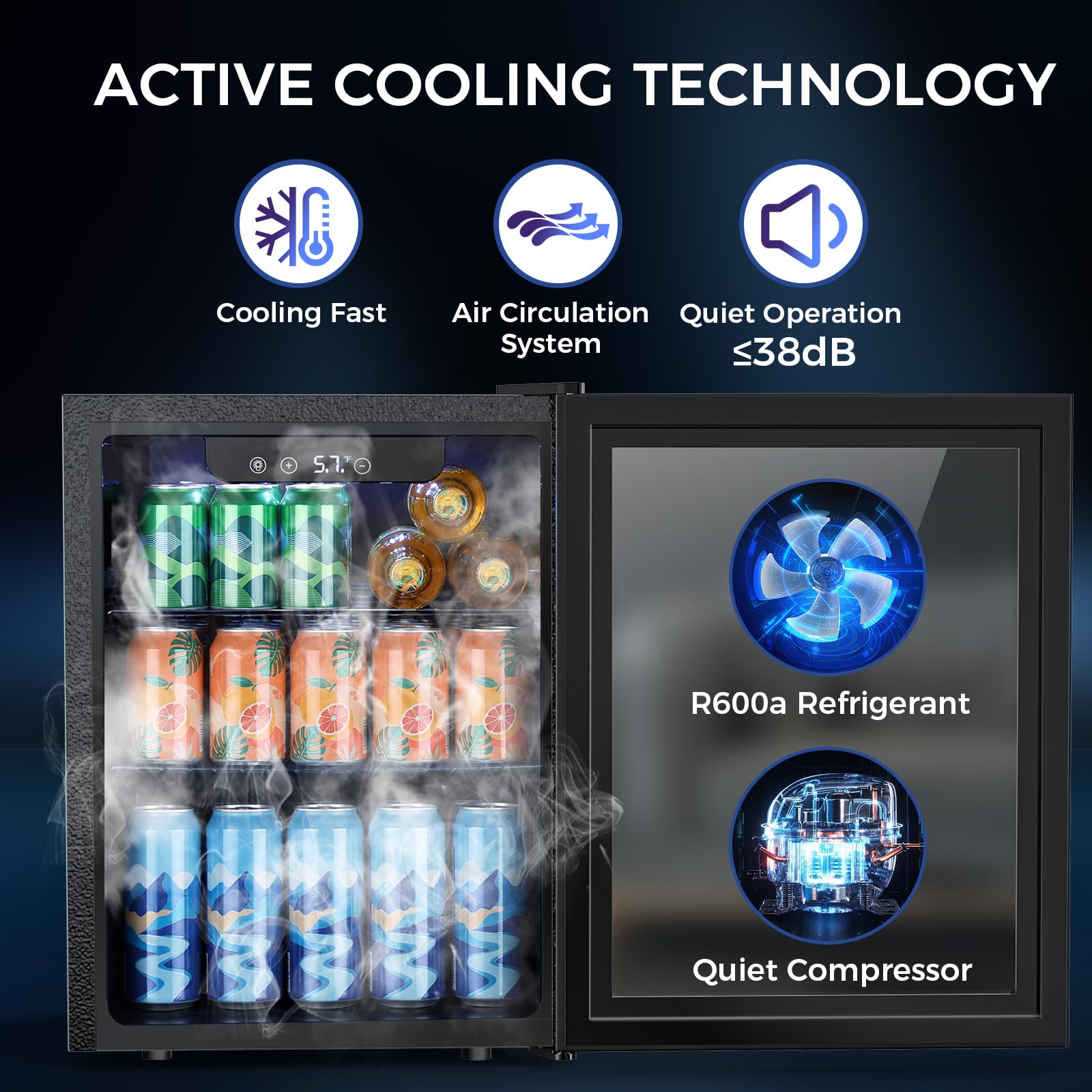 COWSAR 1.7 Cu Ft Beverage Refrigerator and Mini Fridge Cooler - 68 Can Capacity, Glass Door, Quiet Operation, LED Temperature Control, Holds 16 Wine Bottles for Bar, Home, Office on Fridge.com