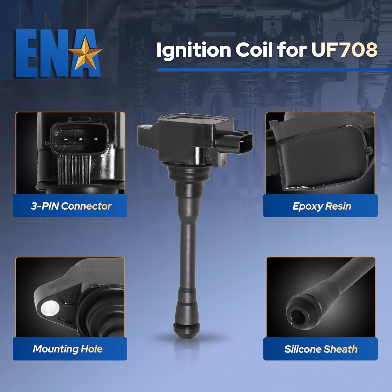 ENA UF708 Ignition Coil Pack Compatible with Nissan Altima Sentra NV200 Rogue Select Infiniti QX60 Suzuki Equator 2009 2010 2011 2012 1.6L 1.8L 2.0L 2.4L 2.5L L4 Coils Set of 4 Replacement for C751