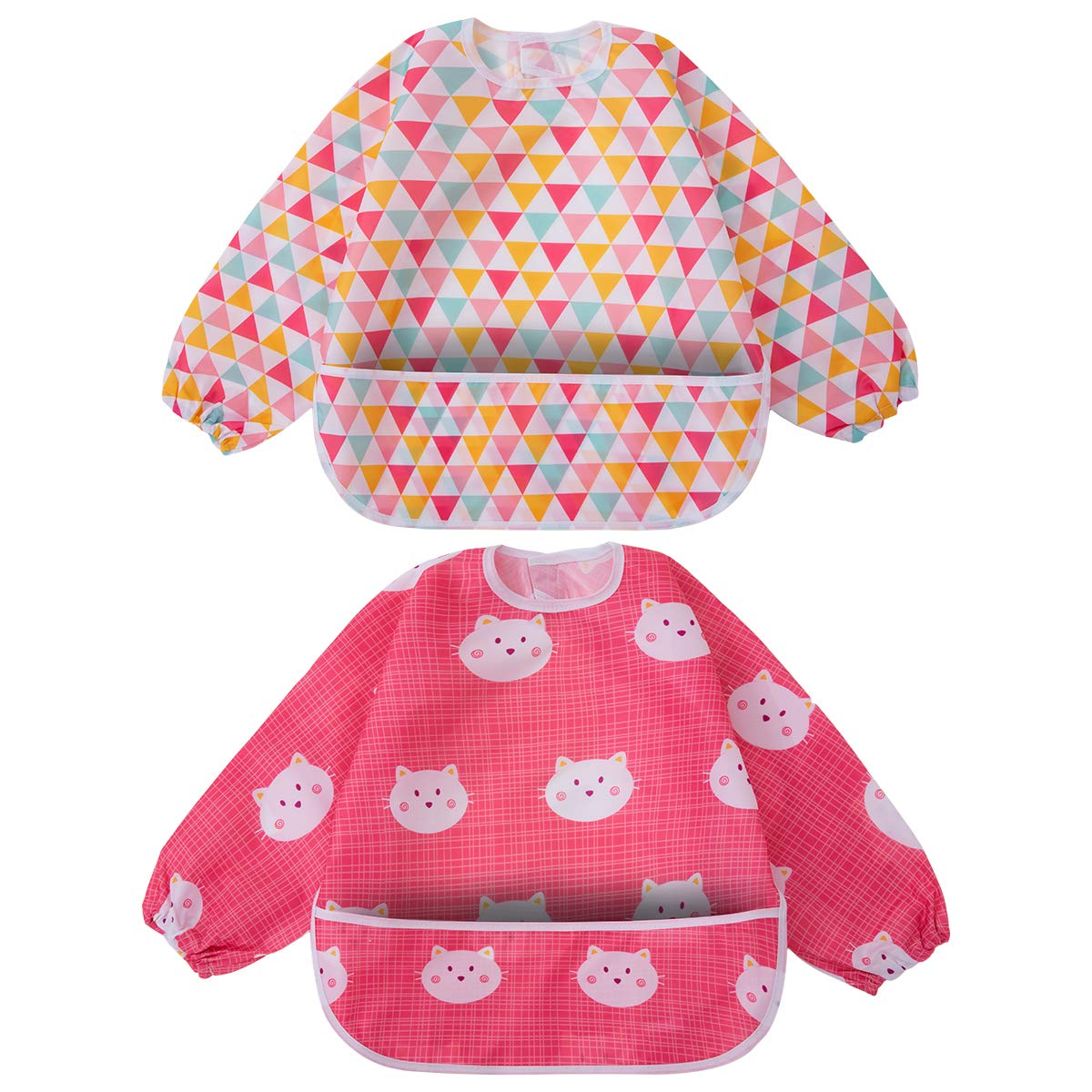 Little DimsumLong Sleeved Bib Waterproof Feeding Bibs for Babies and Toddlers with Pocket Puppy dog green