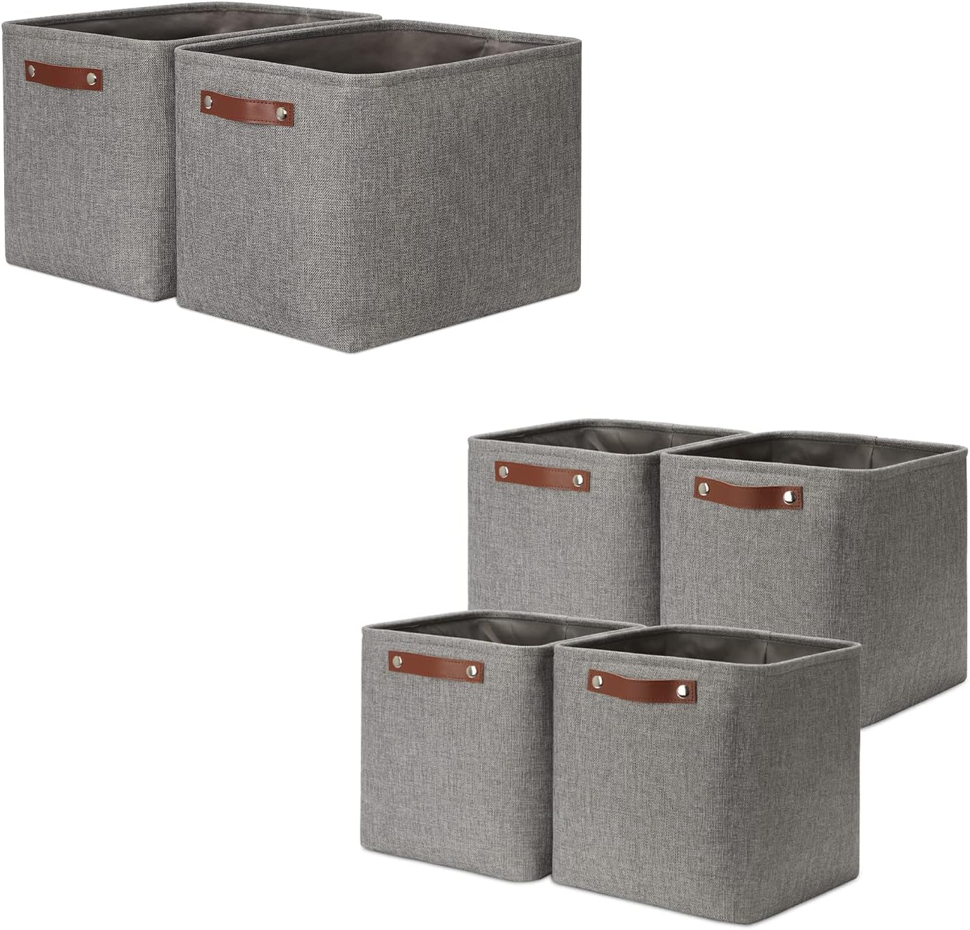 DULLEMELO Collapsible Storage Baskets 2 Large 16"x12"x12" + 4 Cube 11"x11"x11" (Grey)