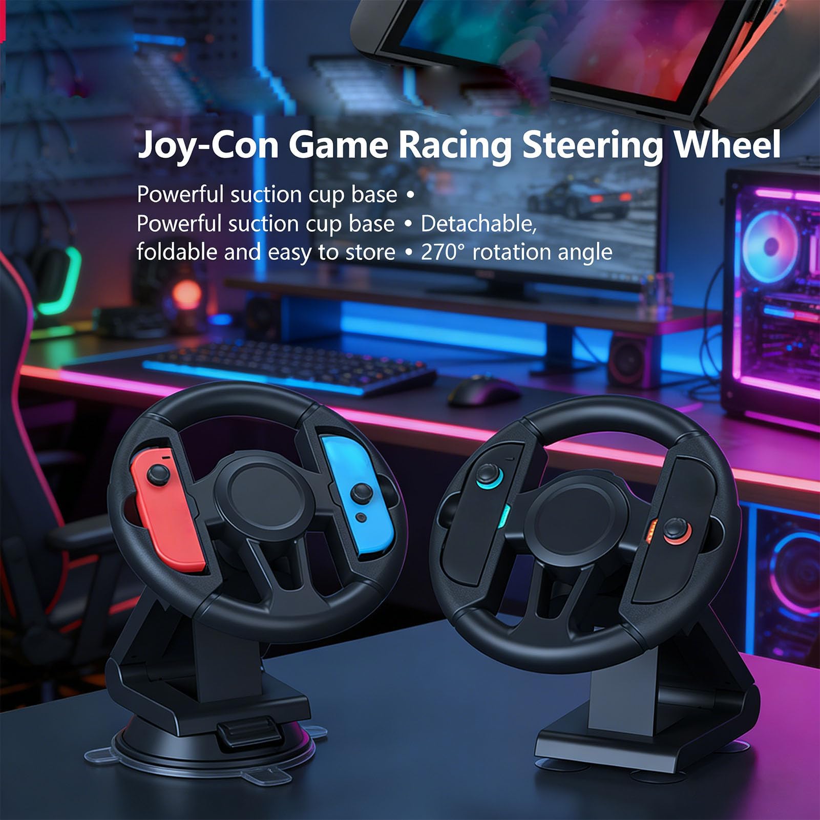 Cosiki Fixation de Table de Volant, Volant de Course avec Support à Ventouse, Support de Contrôleur de Jeu Pliable et Réglable, Idéal pour les Courses de Contrôle de Mouvement