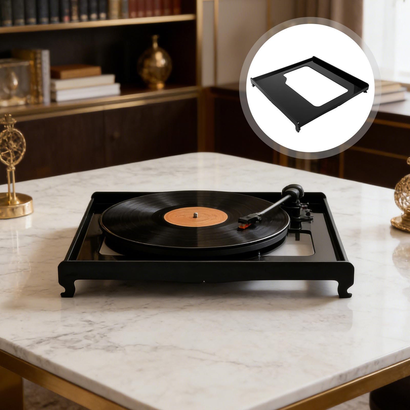 KALLORY Soporte Acrílico para Discos, Plataforma de Aislamiento de Audio para Tocadiscos de Vinilo, Base Amortiguadora Antivibración, Negro, Compatible Electrónica, para Hogar y Espacio