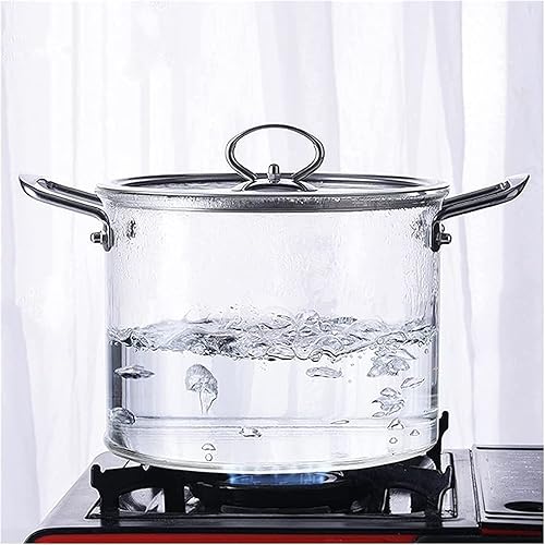 Cacerola de vidrio resistente al calor, olla de cocina de borosilicato transparente con tapa y asa, olla antiadherente para fideos y chocolate