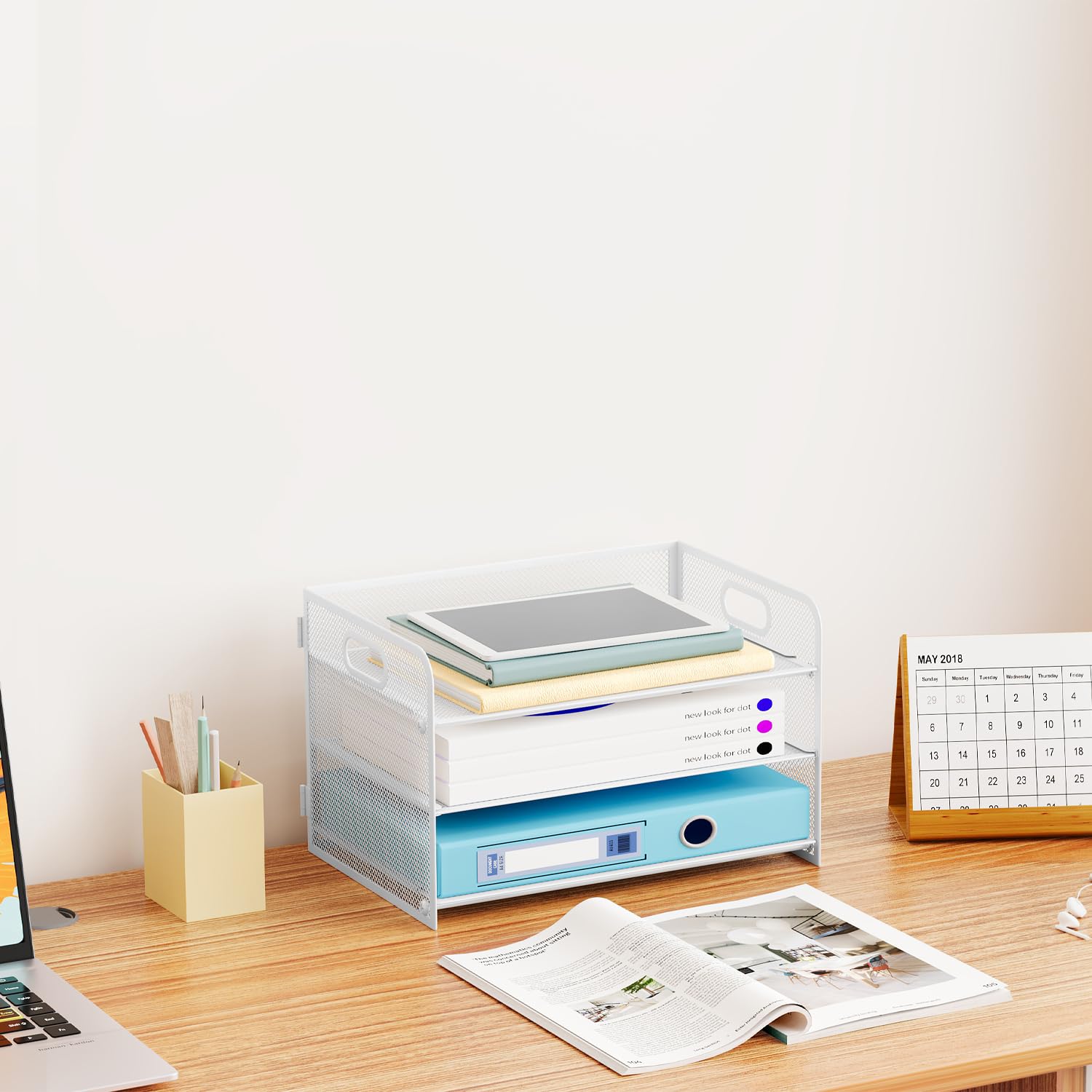 3 Niveles Organizador Archivador Optimiza Espacio, Escritorio Bandeja A4 Papel Mantiene Limpieza, Clasificador Documentos para Oficina y Hogar, Metal, Blanco