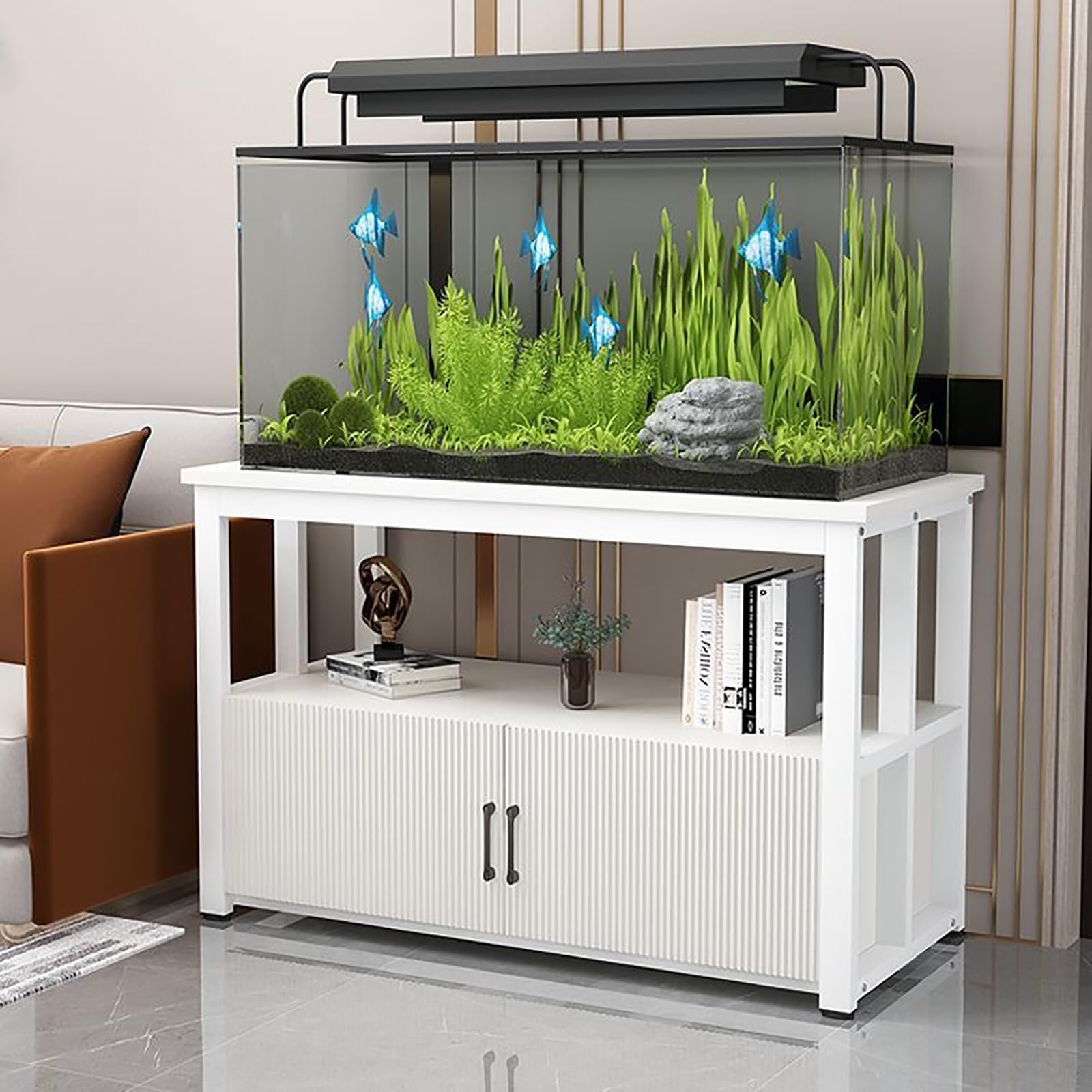 FVTVHEV Aquarium Stand Fish Tank Rack Width 50-120cm Double-deck design Heavy-Duty Fish Tank Base With storage cabinets Suitable for home or office use(White,60x40x70cm)