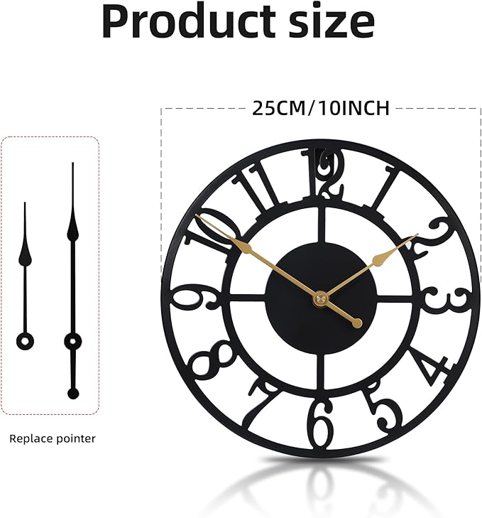 Reloj de Pared Silencioso Moderno Rustico Metal 10 Pulgadas Negro miniatura 2