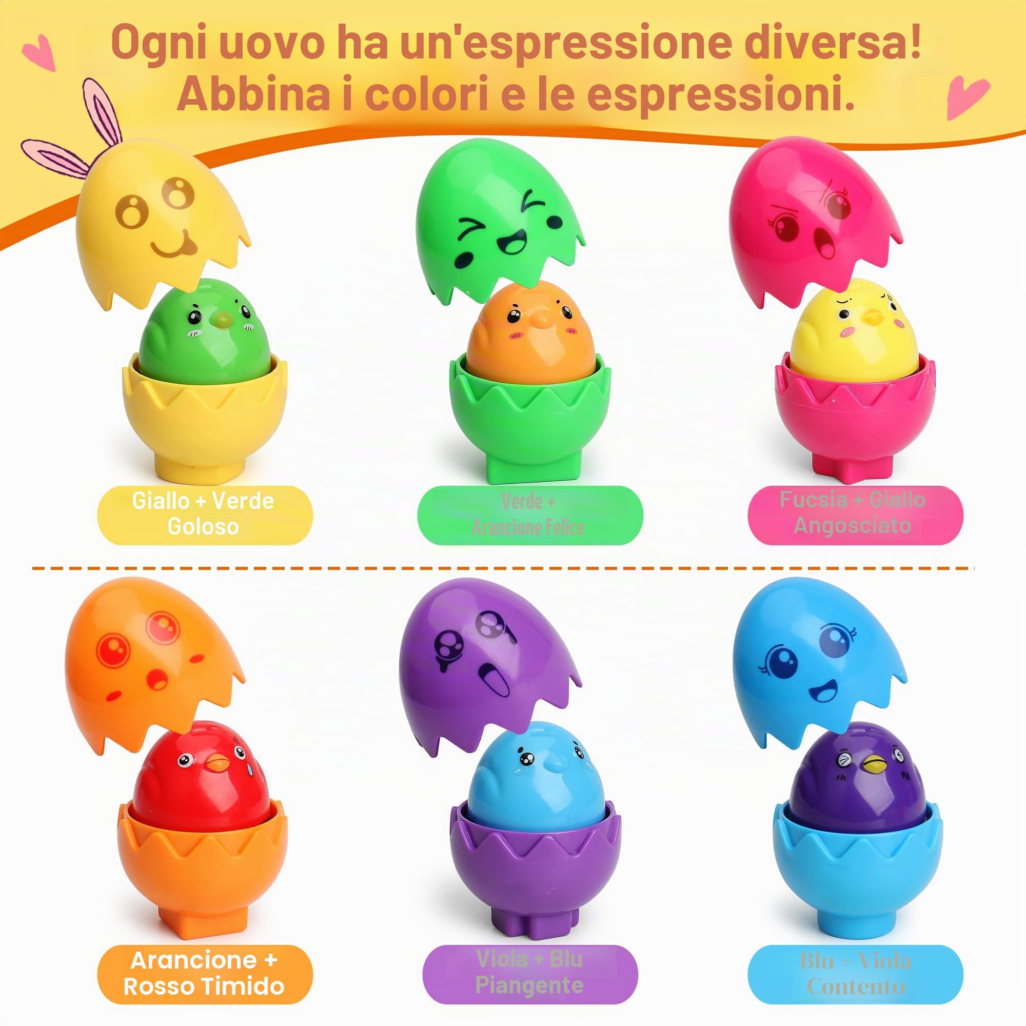 MOONTOY Uova Giocattolo per Bambini 1-3 Anni - Giochi Montessori Educativi per Imparare Colori e Forme - Gioco di Abbinamento - Regalo di Pasqua per Neonati