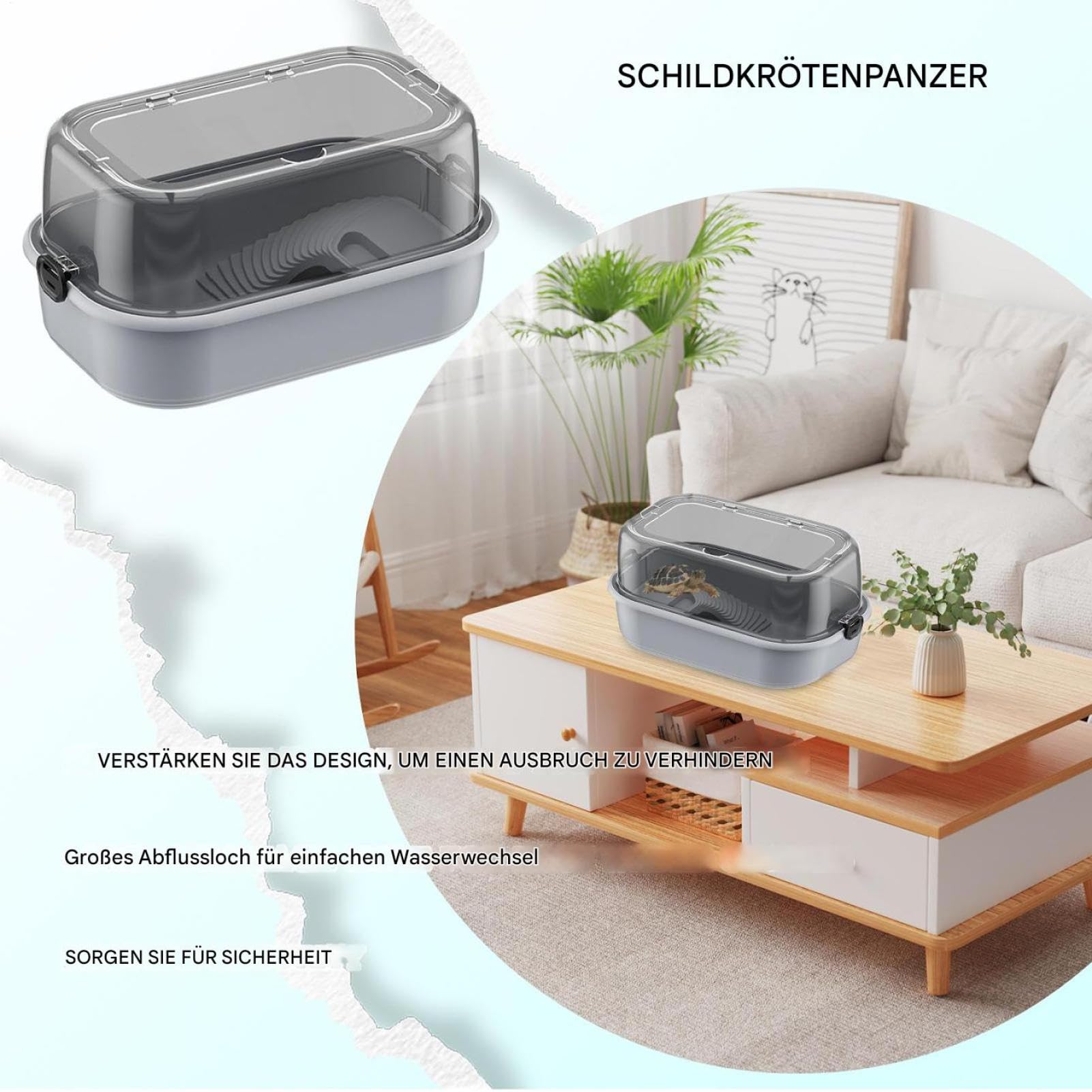 Set di bacini per tartarughe – Set di base per tartarughe in acrilico, acquario a vista completa, habitat multifunzionale con palcoscenico solare e scarico a terra, piattaforma arrampicata per piccoli