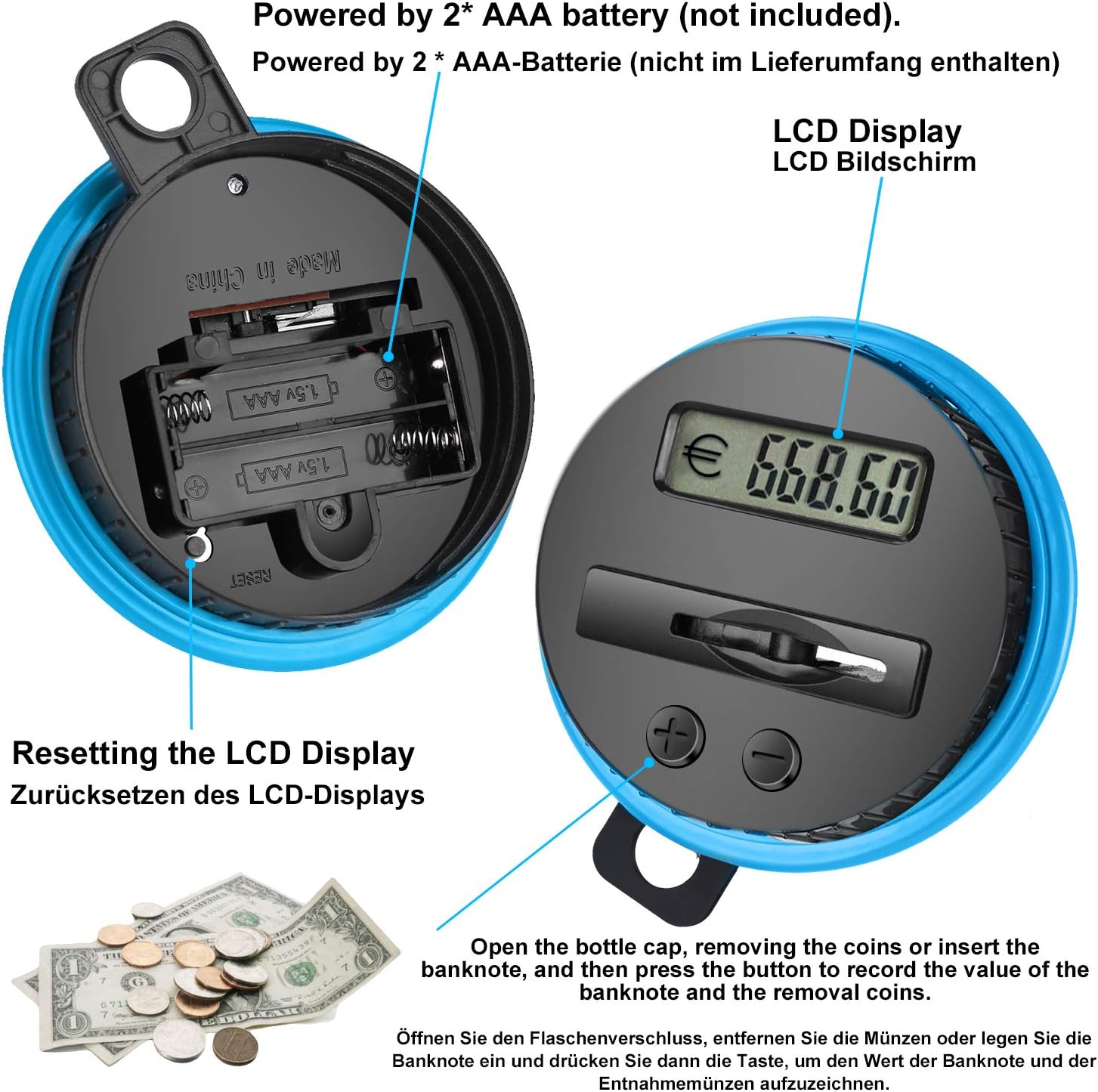 MOMMED Digital Money Box, Automatic counting money box for kids Digital money counting jar with LCD display - Image 4