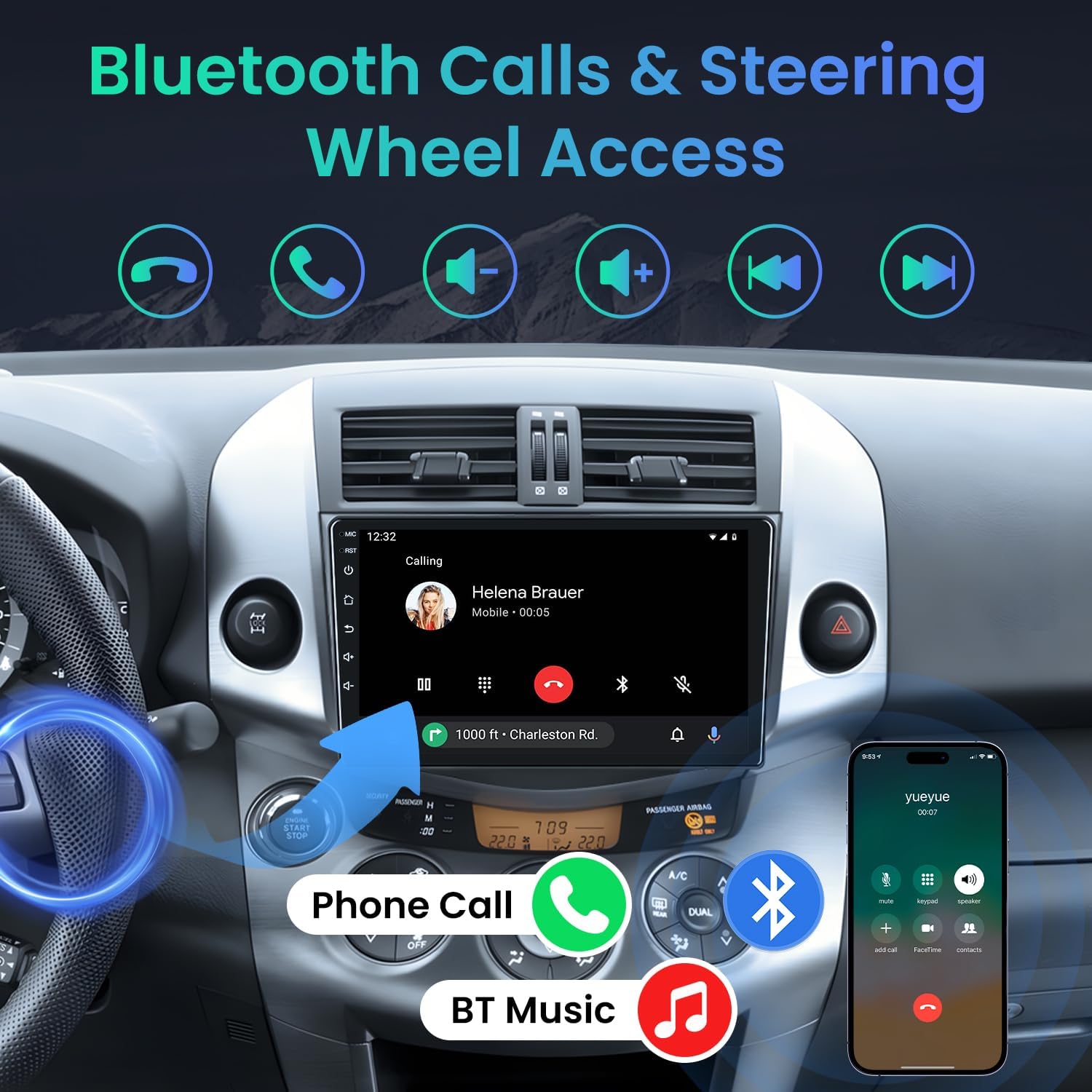 4GRAM + 64ROM Car Radio for Toyota RAV4 2007-2012: Android 13 Stereo with Wireless Carplay Android Auto 9" 1280*800 IPS Touchscreen Head Unit GPS Navigation 5G WiFi Bluetooth5.4 Backup Camera SWC FM