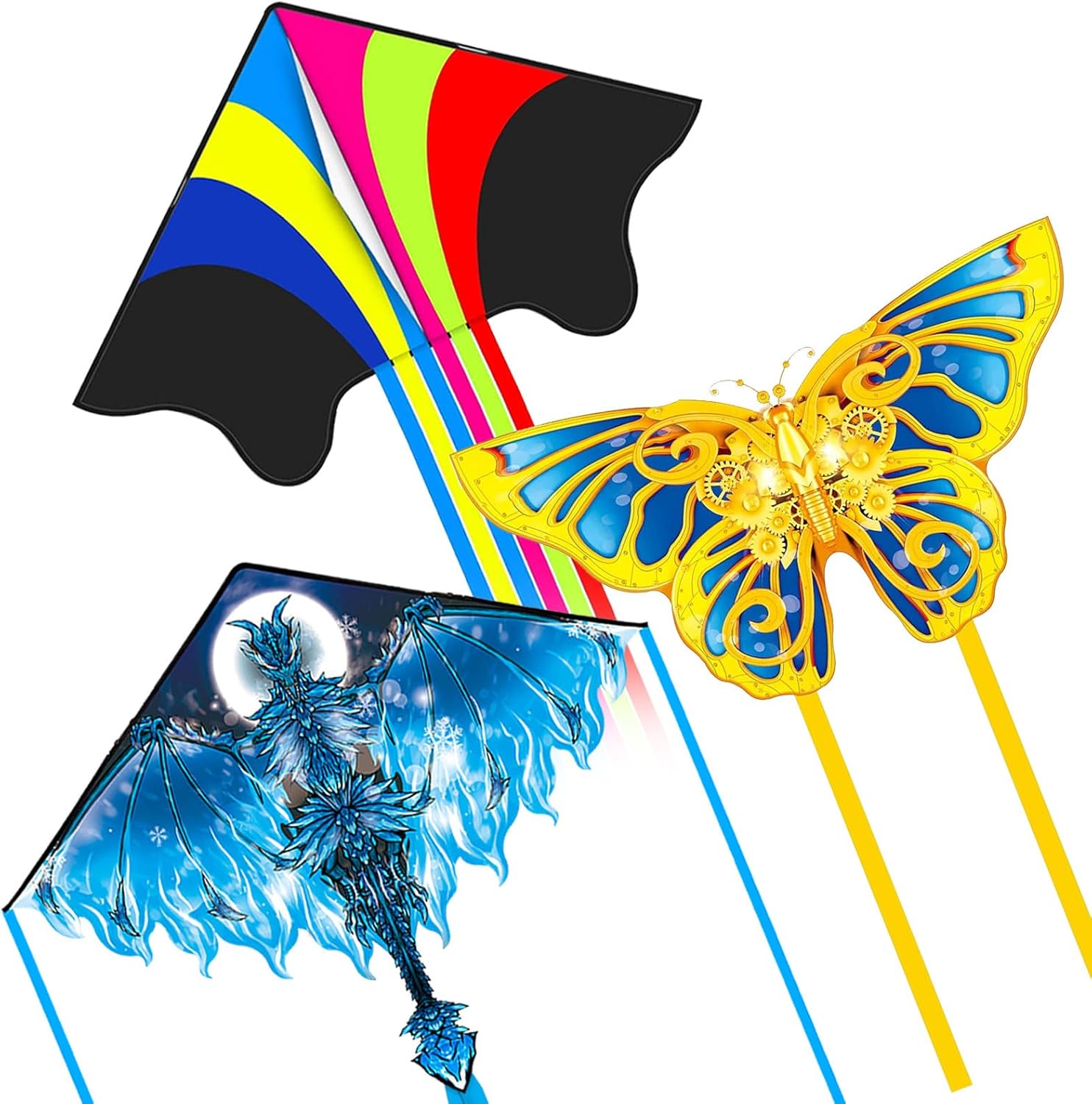 2-3 Pack Kite Set for Kids & Adults, Easy to Fly Kites for Beginners, Large Butterfly Delta Octopus Kite for Beach&Park&Outdoor Activities, Perfect for Family Outing