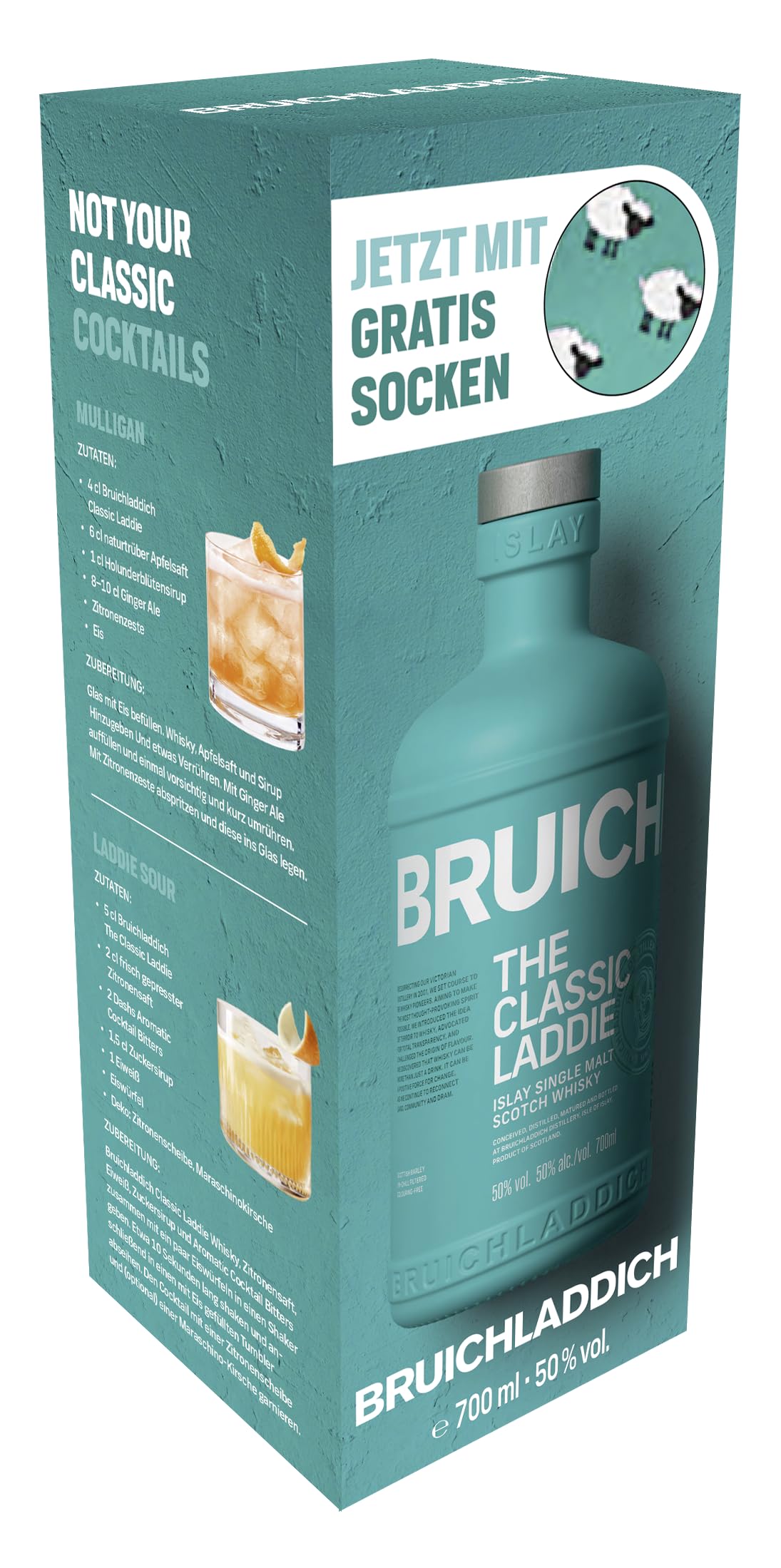 Bruichladdich The Classic Laddie Islay Single Malt Scotch Whisky 50% Geschenkpackung mit Socken (1x 0,7l)