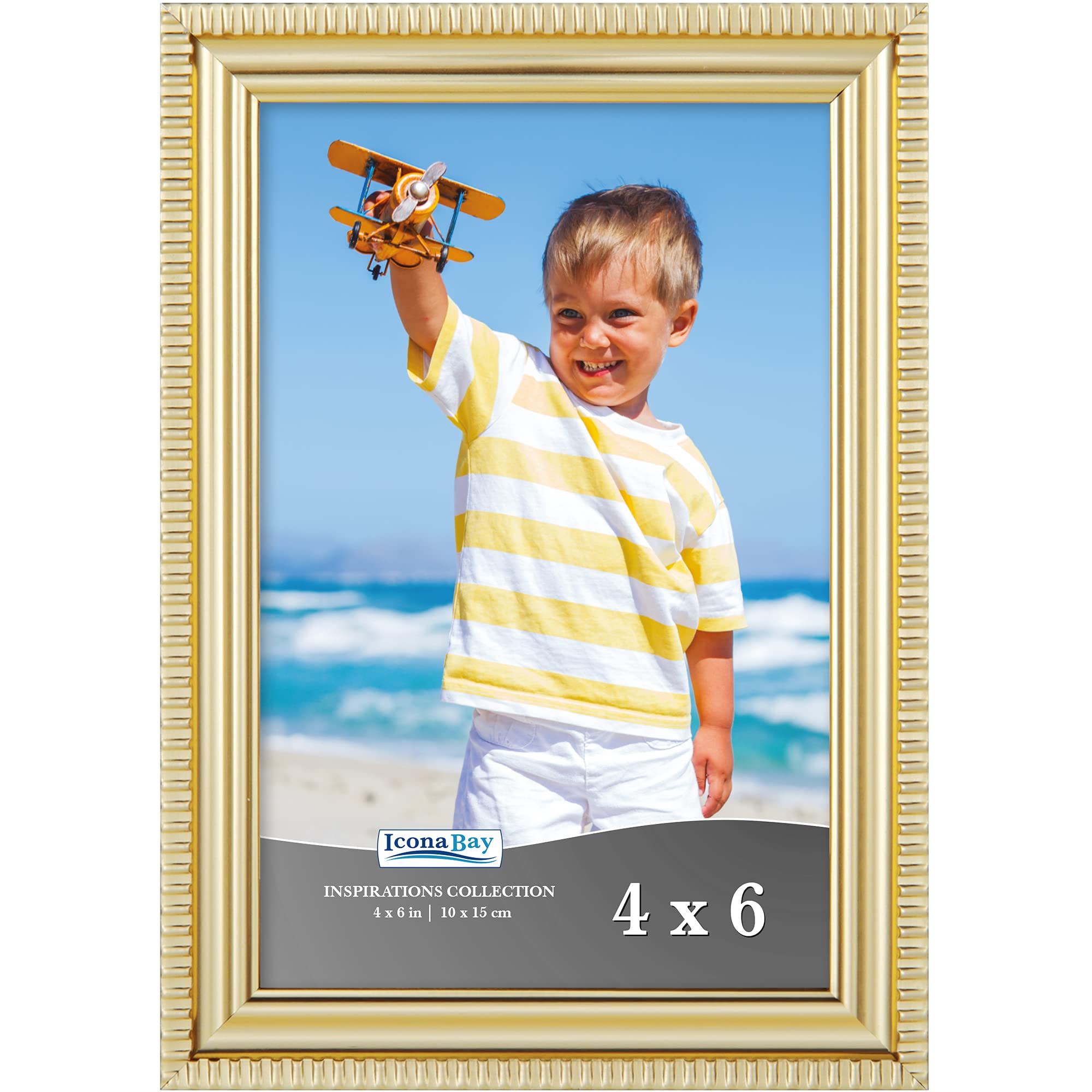 Icona Bay 6x4 Gold Picture Frame Beautifully Detailed Moulding, Contemporary Picture Frame, Wall Mount or Table Top