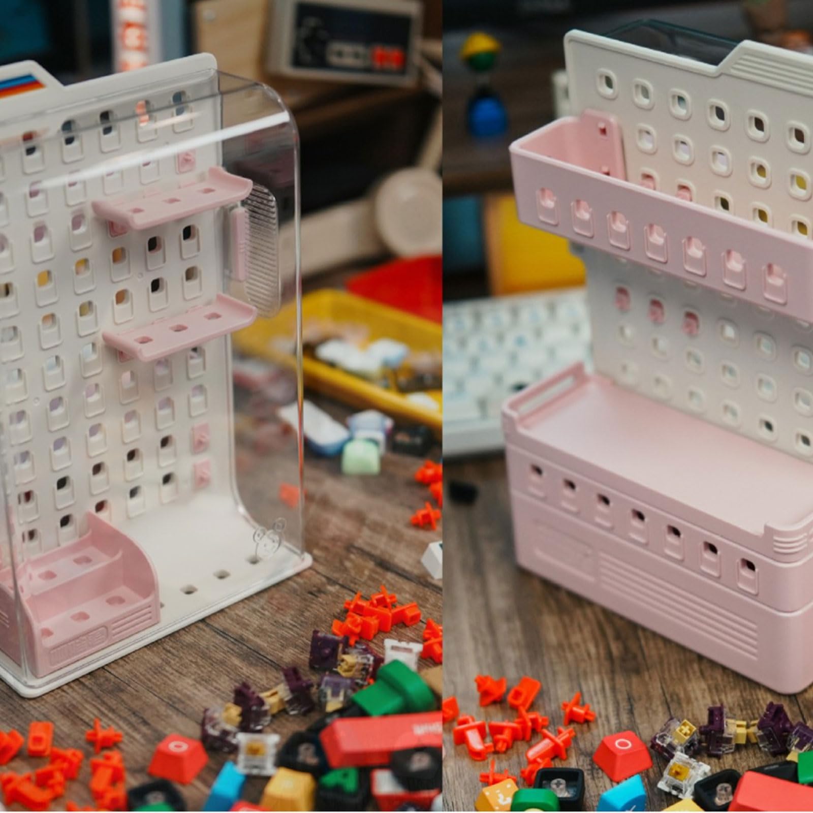 Scheda organizer multiuso per keycap con layout regolabile per appassionati e spazi di lavoro Scheda di archiviazione keycap ABS+PC Pegboard per l'organizzazione della scrivania
