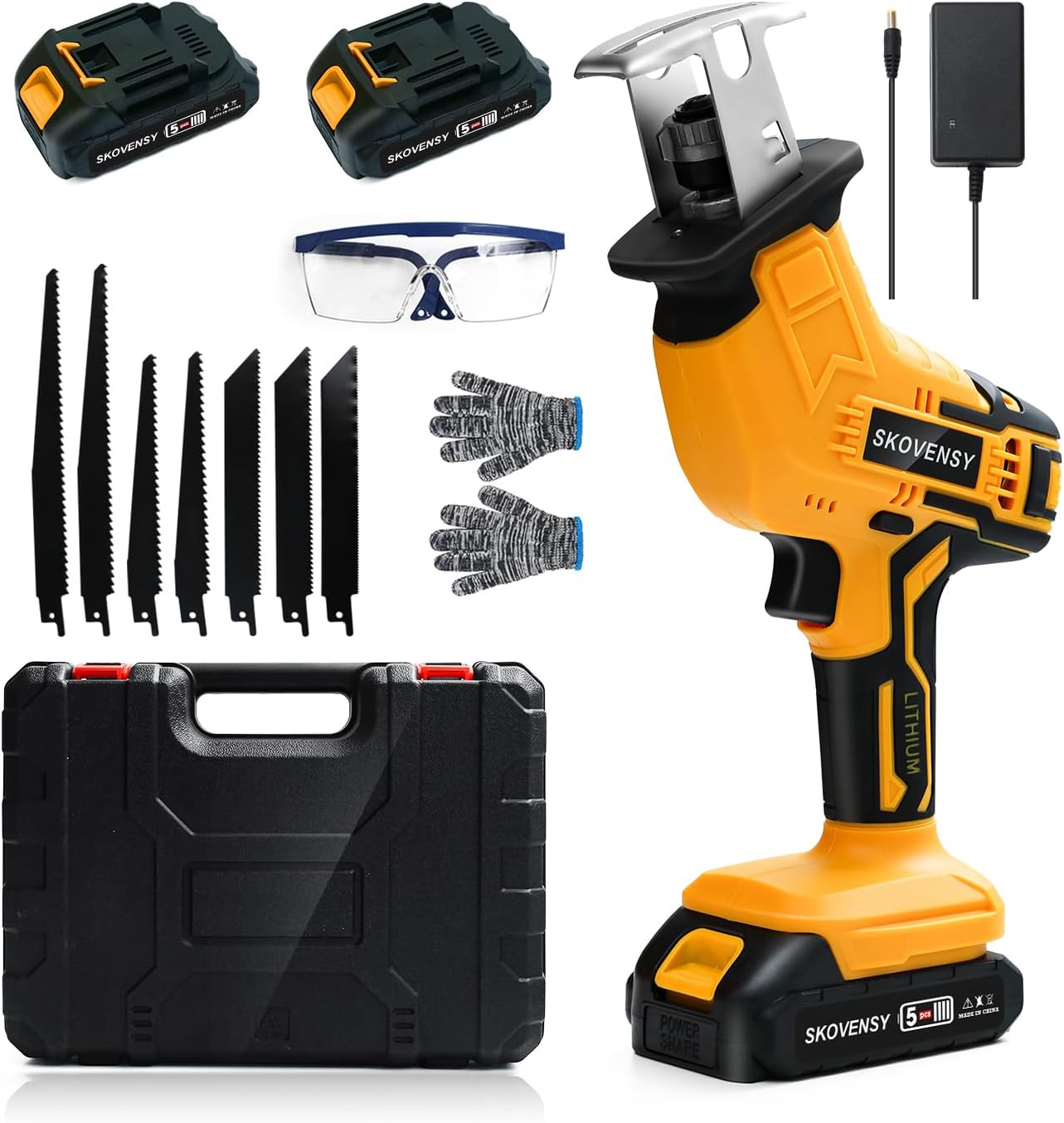 Cordless Reciprocating Saw, 2.0Ah Battery x2, Cordless Variable Speed, Blades Kit for Wood/Metal/PVC Cutting YL5