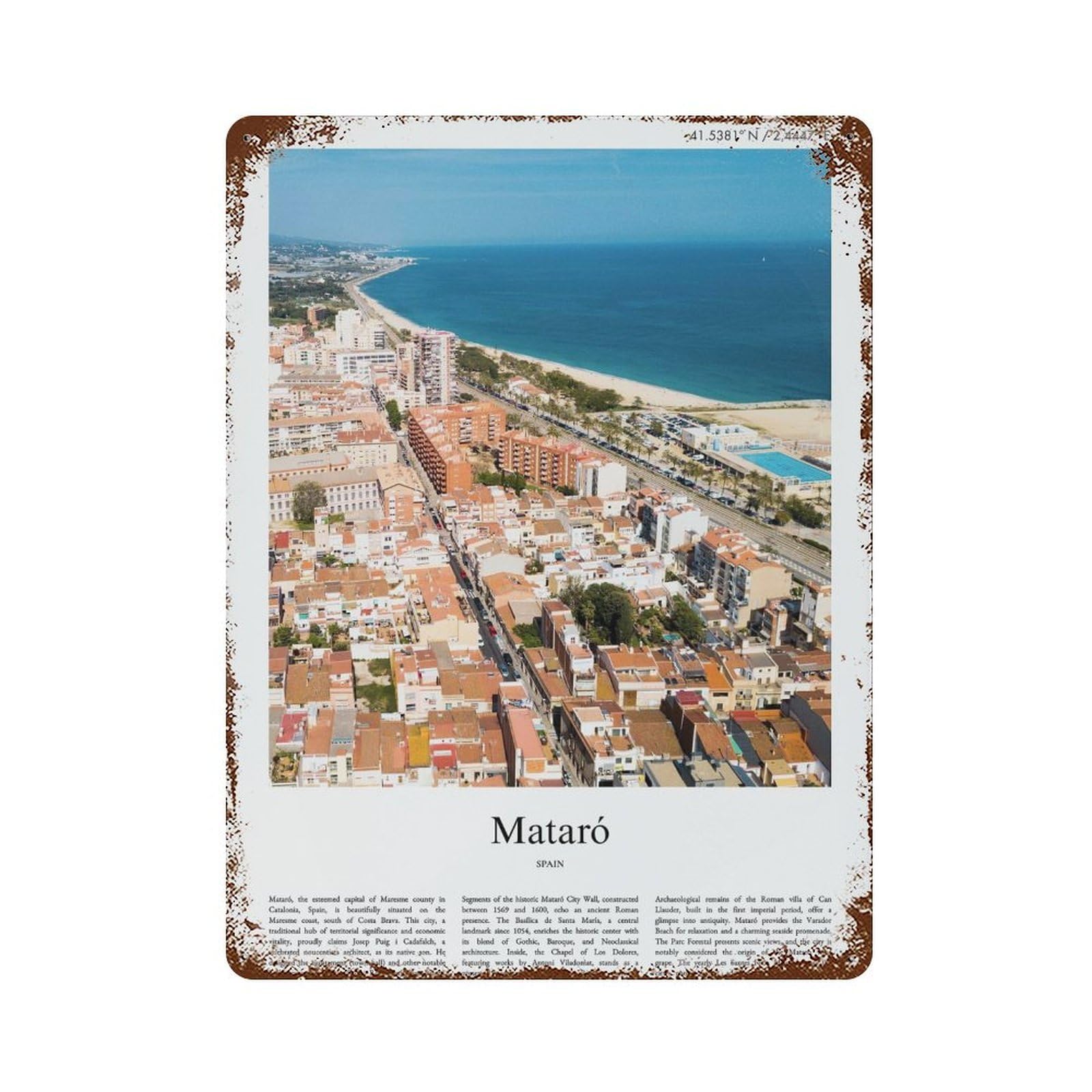 xiaoxiaoshen Mataro Spain City Scenery Wall Decor Art Metal Tin Poster Modern Home Decor Art Home Bar Shop Decorations Vintage Sign 40x30cm