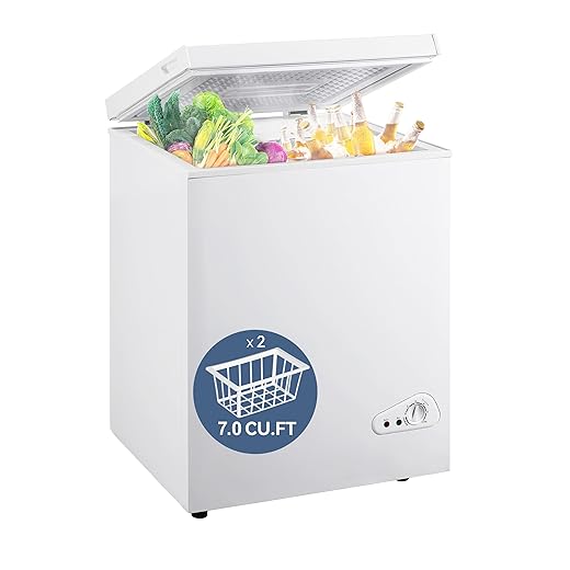 7.0 Cu Ft Chest Freezer - Energy Efficient & Quiet Mini Freezer with Adjustable Thermostat - Compact Deep Freezer for Home, Apartment, and Garage - Removable Basket & Defrost Drain