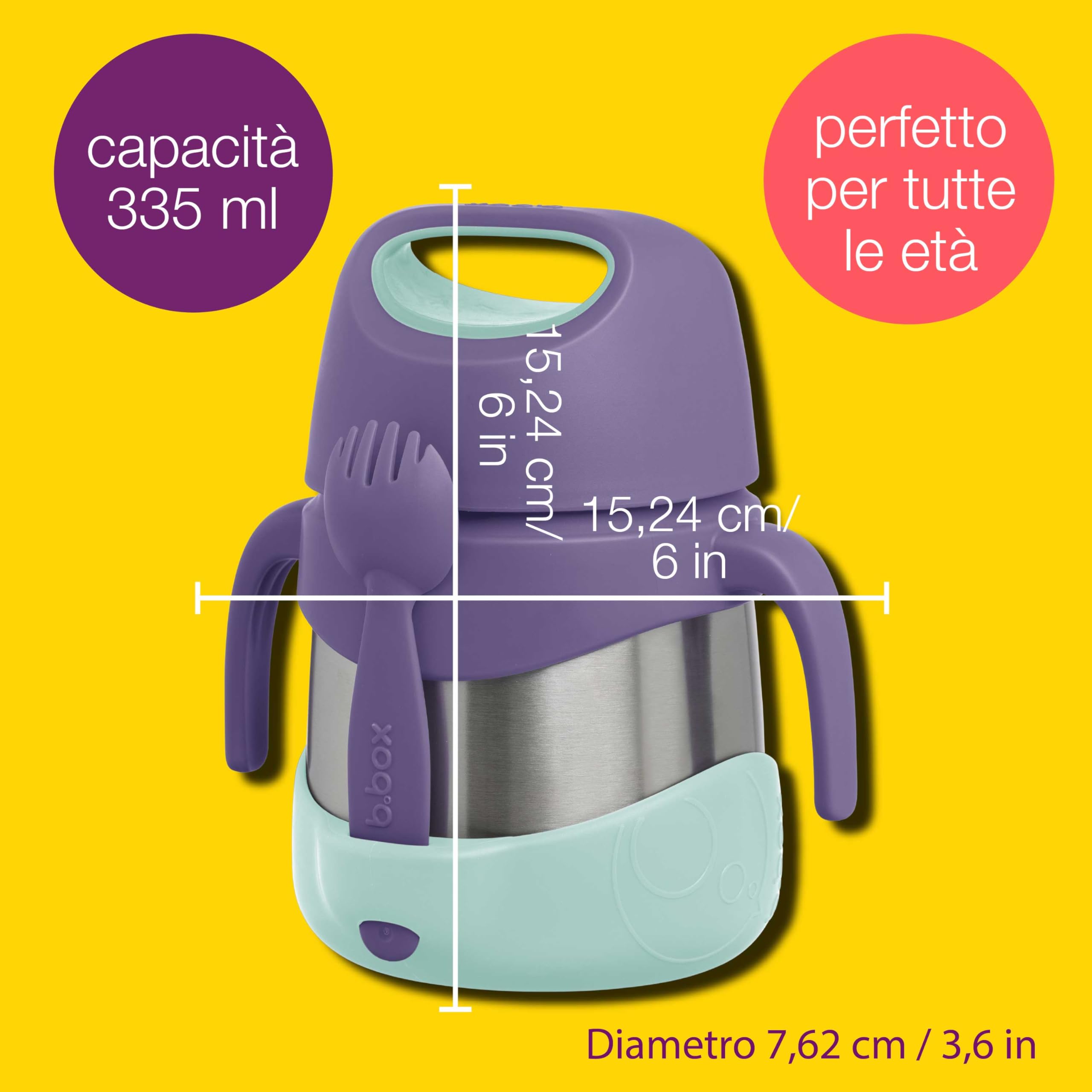 b.box Thermos alimentare caldo | Scatola pasto isotermica per bambini | Scatola termica per pasti caldi | Acciaio inossidabile a doppia parete, mantiene i cibi freschi o al caldo, 335 ml