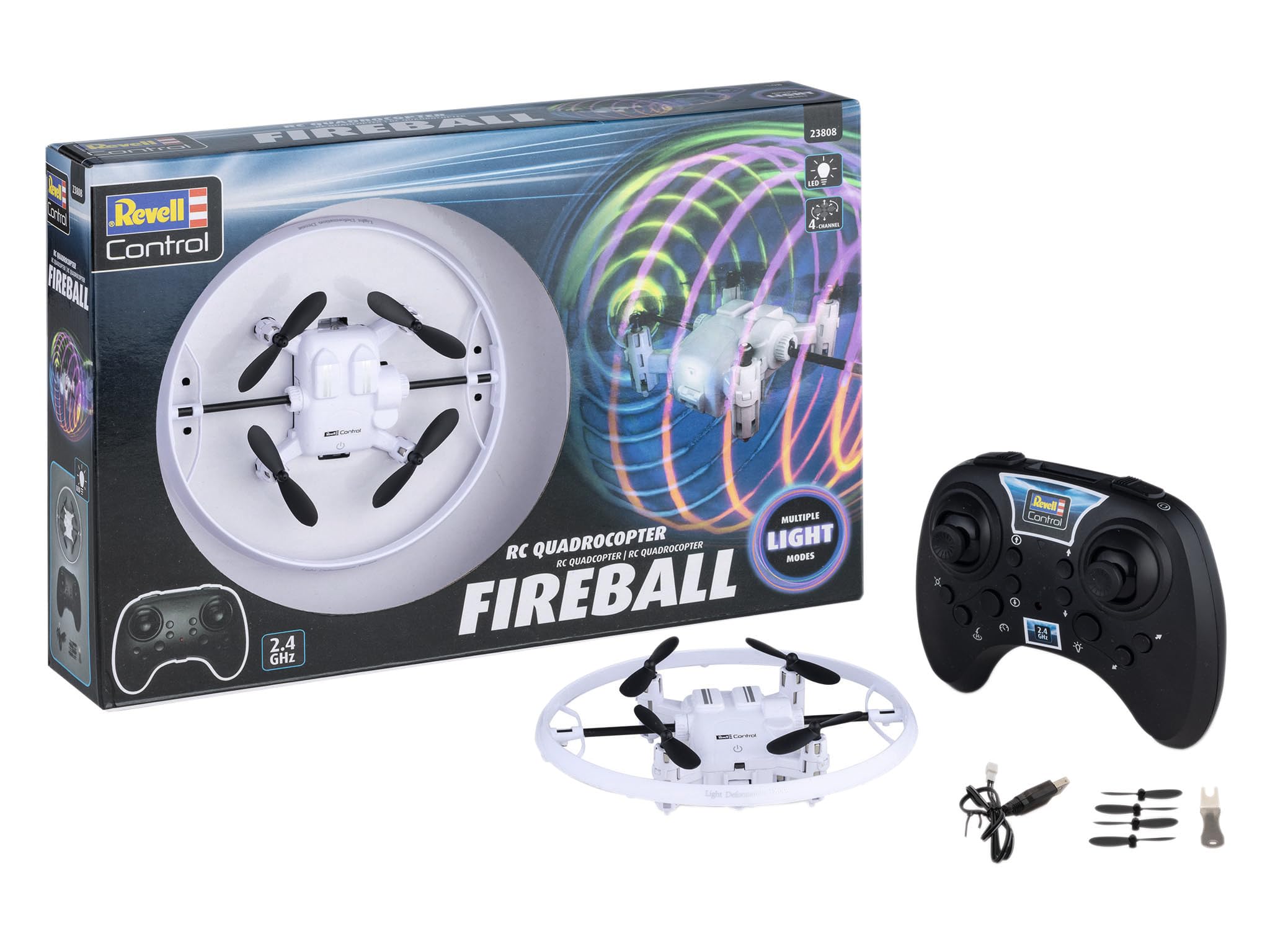 Revell Control 23808 RC Lightshow Drone Fireball With Precise 2.4 GHz Control, With Multicoloured LED Light Modes,