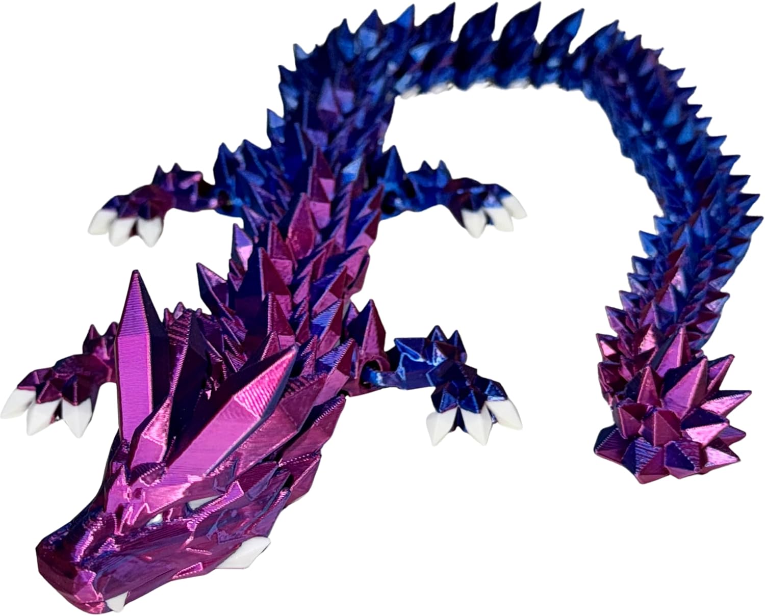 24" Deluxe 3D Printed Crystal Dragon – Flexible Articulating and Large Size at 24 inches (Black Purple Metalic Dual Color Gradient)