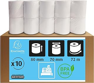 Exacompta 43706SE Thermal Paper Rolls 1-Ply Width 80 mm Length 72 m Diameter Core 12 mm 48 g/m² Thermal Roll for Cash Roll...