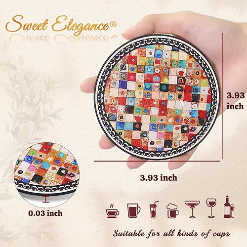 Miniatura 2 de Sweet Elegance Posavasos de corcho de cerámica, arte moderno, abstracto, resistente al calor, absorbentes de agua, redondos, antideslizantes,