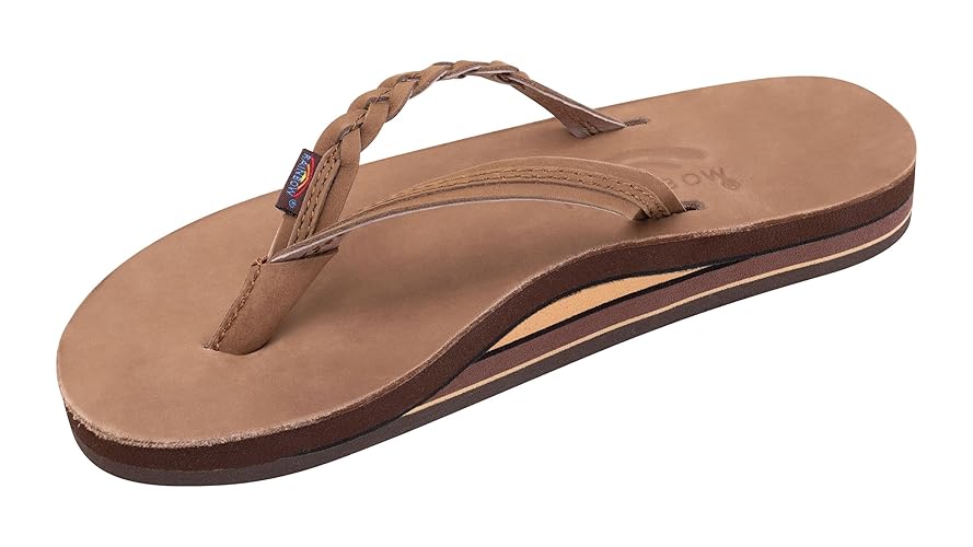 Rainbow Sandals Womenâs Double Layer Flirty Braidy Premier Leather w/Single Braided Strap - 6.5-7.5 - Dark Brown