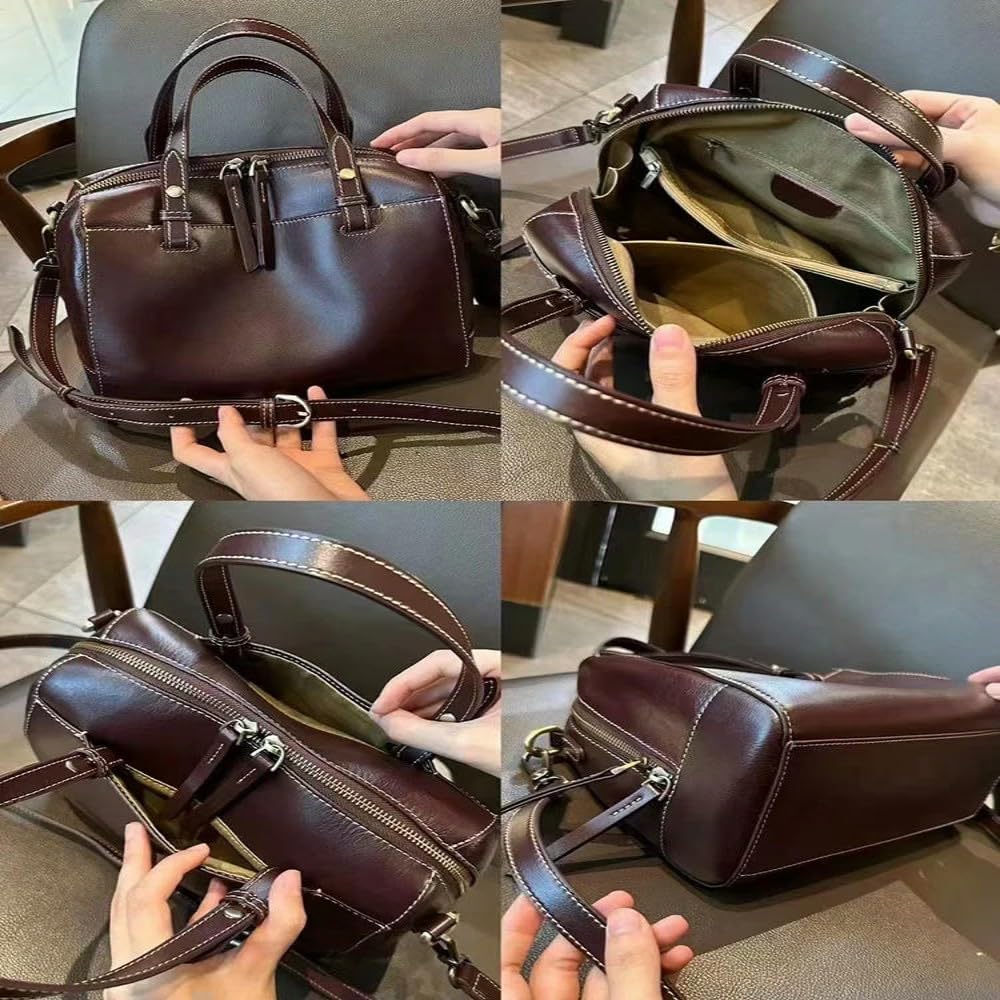 Bolso de Mano Vintage de Piel de Vaca de Primera Capa, Bolso Grande, Nuevo Bolso Bandolera, Bolso de Hombro de Cuero de Gran Capacidad Todo en uno Informal de Moda