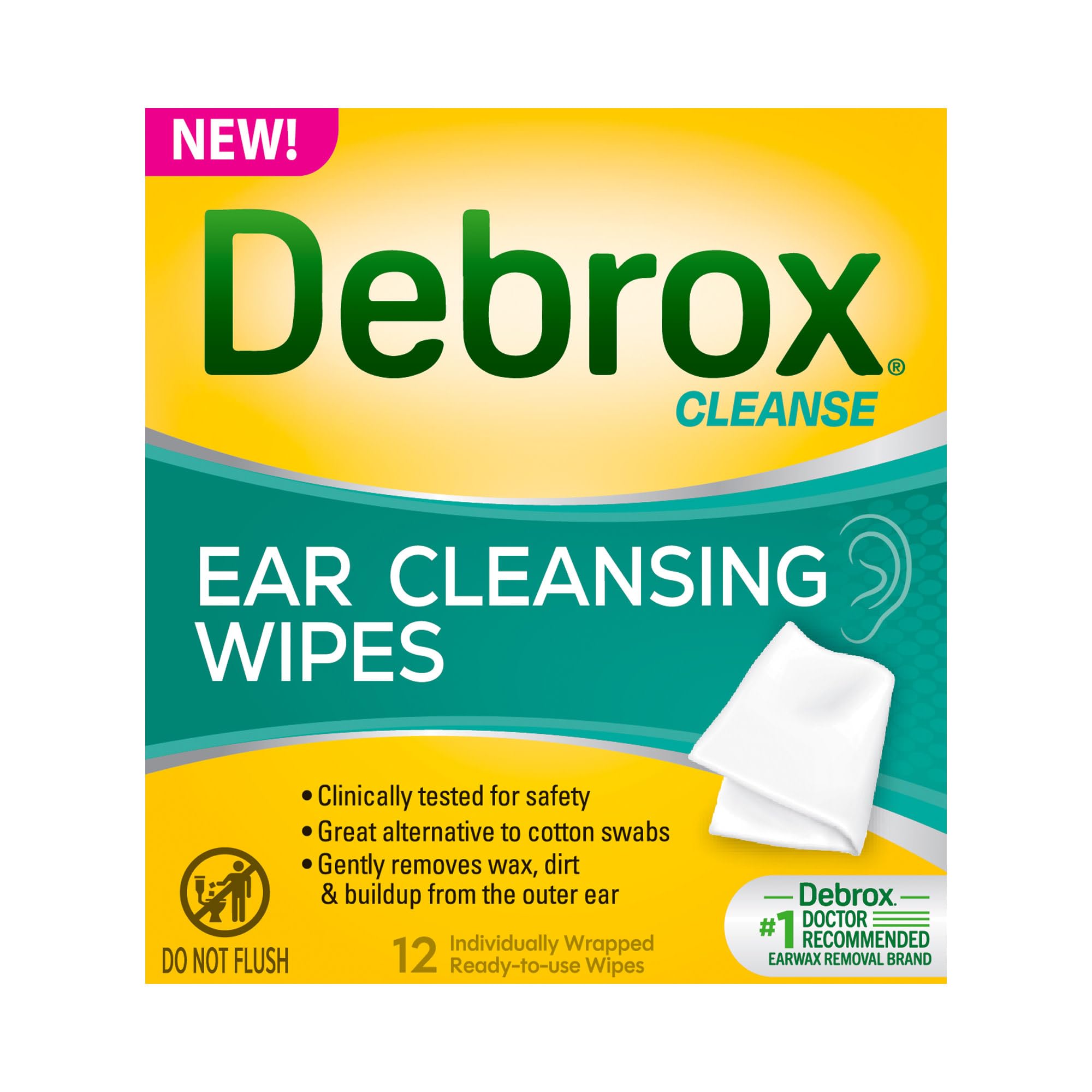 Debrox Ear Cleansing Wipes 12 Individually Wrapped Ear Cleaner Wipes for Daily Use