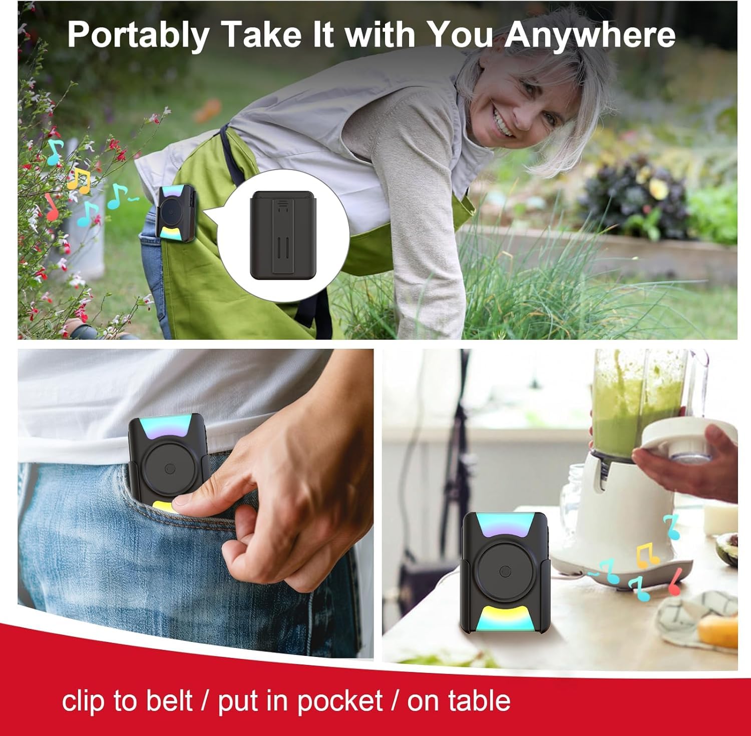 CallToU Sonnette pour malentendants avec vibration et lumière, alimentée par piles | Sonnette portable pour personnes sourdes, récepteur sans fil alimenté par batterie, 110 dB, 4 modes