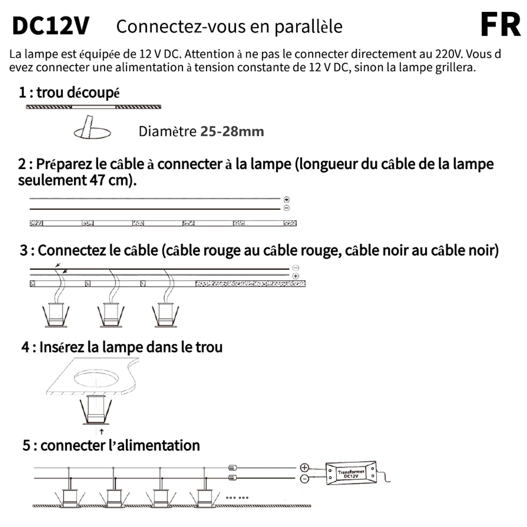 Spot LED Encastrable 2W, 12V Spots Plafond,IP65 Spot Salle de Bain,mini spot Led Extra Plat 19mm,Trou Φ25-28mm spot encastrable pour Cuisine Salon Carport,Lot de 6 (Noir Blanc Chaud 3000K)