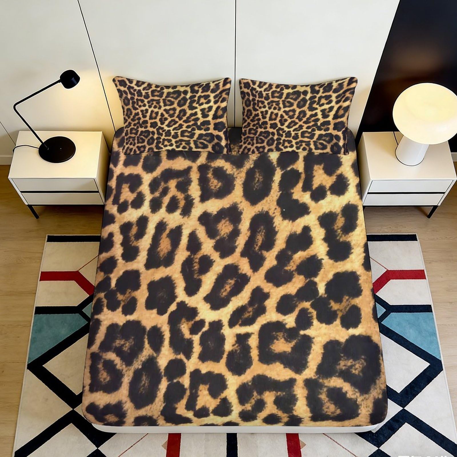 3D Printed Leopard Fitted Sheet Microfiber Deep Pocket Bedroom Bedding Leopard Mattress Fitted Cover for Adults Teens 200x200x25cm 90x200x25cm