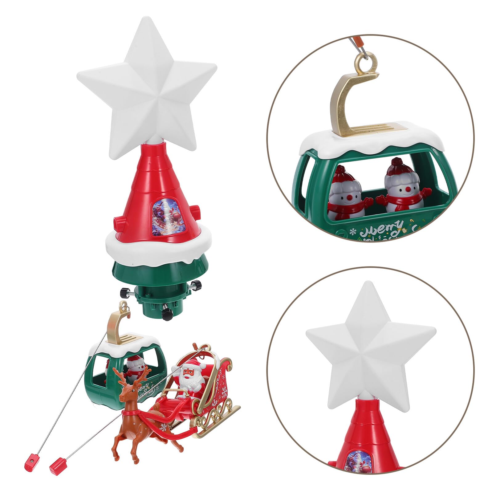 Veemoon Stern Weihnachtsbaumspitze Drehend mit Led-lichtern und Musik Motiv Schlitten Weihnachtsmann Schneemann Dekoration Baumspitze Festlich für Weihnachten