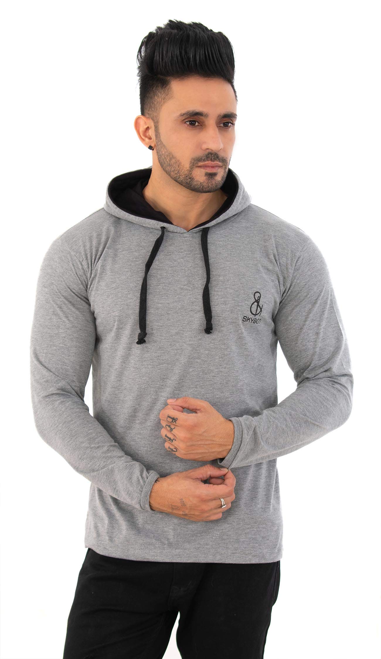 SKYBEN Men Hooded T Shirt in Grey