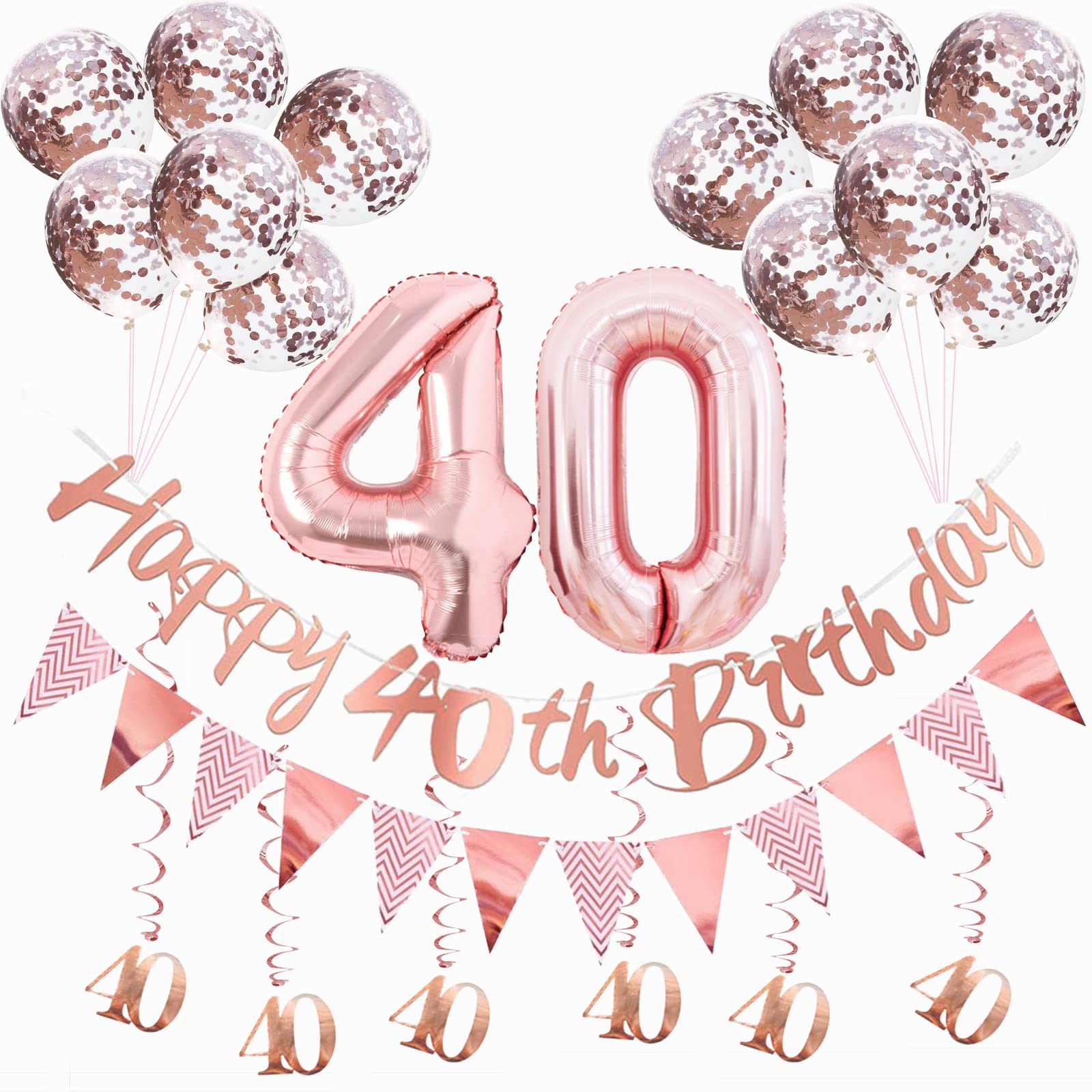 HOWAF Lungo Donna 40 Anni Compleanno Striscione Decorazione Oro Rosa, Sfondo Striscione per Donna 40 Anni Compleanno Addobbi Decorazione per Giardino Tavolo Parete, 9 * 1.2 Piedi