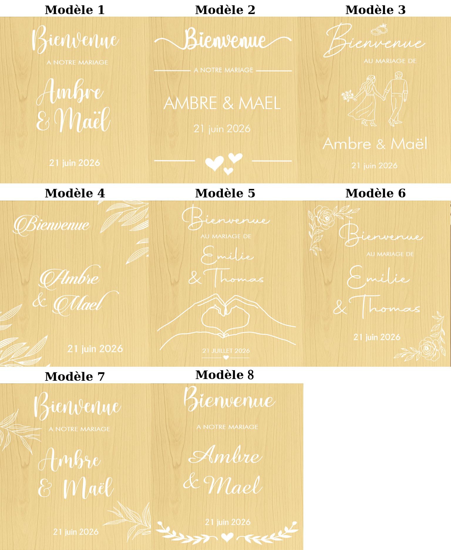 Willkommensschild für Hochzeit, personalisierbar, aus Holz, Kirschbaum, Ahornholz, Roségold, Champagner-Gold, Naturholz, 50 x 60 cm