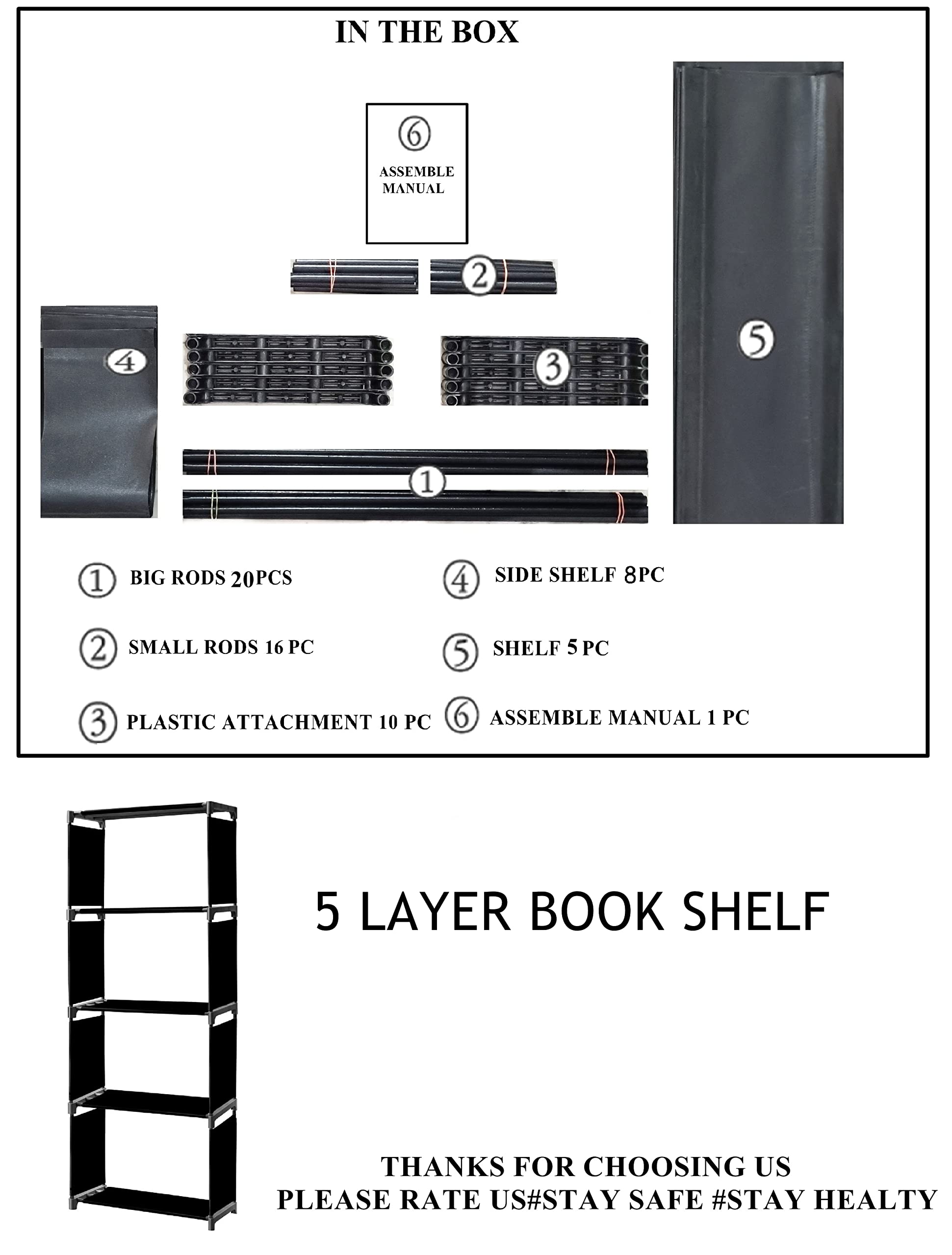 CMerchants 5 Layer Black Shelf Book Cabinet (5 Layer) (Metal) 4