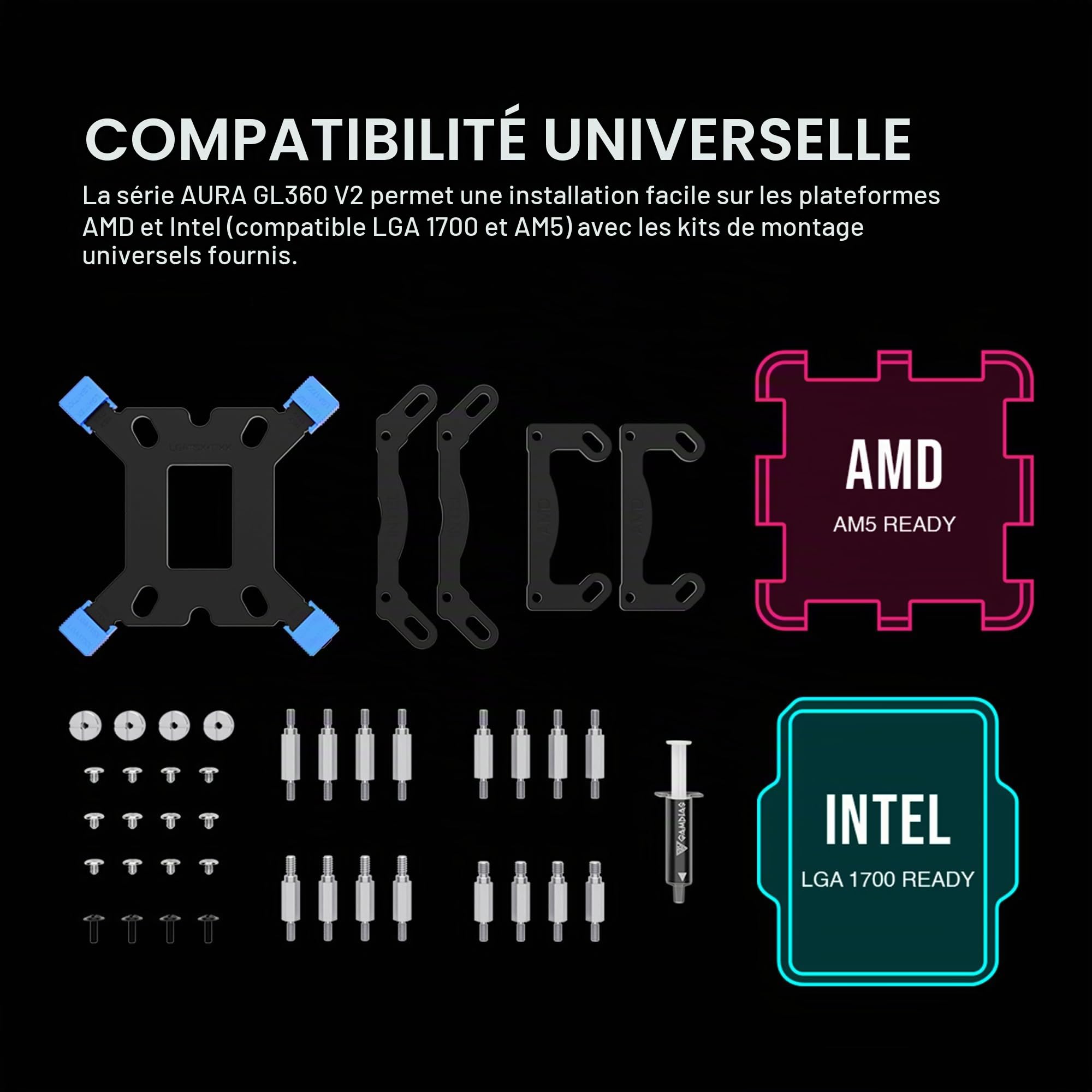 GAMDIAS Aura GL360 V2 AIO Refroidisseur liquide pour processeur 360 mm, conception de routage facile des câbles, pompe rotative à performance rotative, 3 ventilateurs PWM ARGB à faible bruit de 120 mm